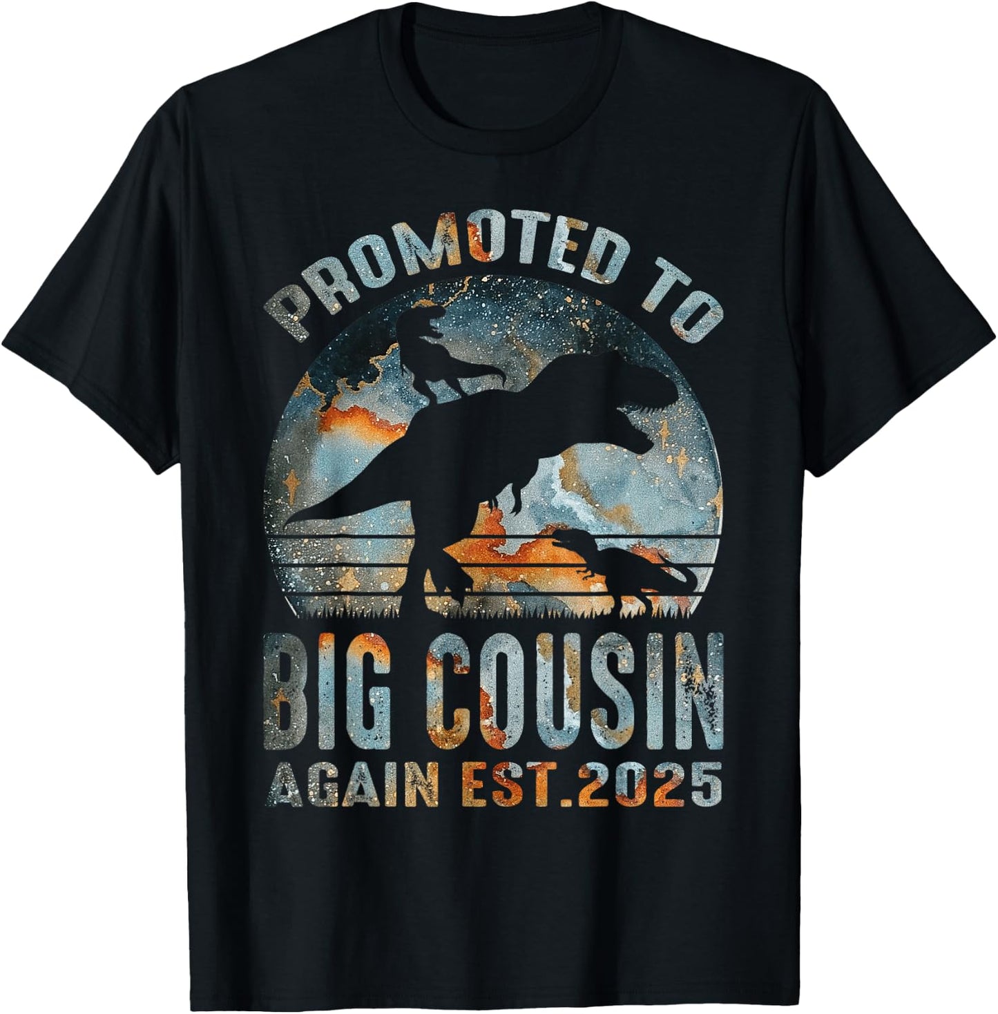 Promoted To Big Cousin Again Est 2025 Dinosaur T-Shirt - T-Shirt | Black