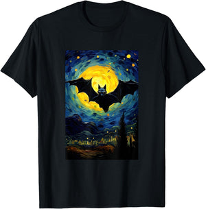 Bat Moon Costume Halloween - Van Gogh Style - Starry Night T-Shirt - T-Shirt | Black