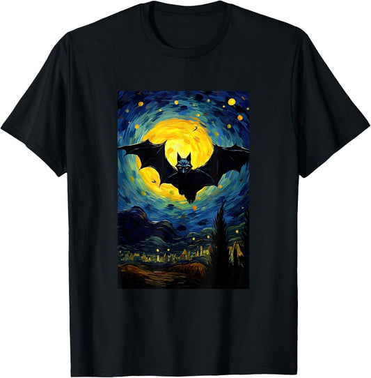 Bat Moon Costume Halloween - Van Gogh Style - Starry Night T-Shirt - T-Shirt | Black