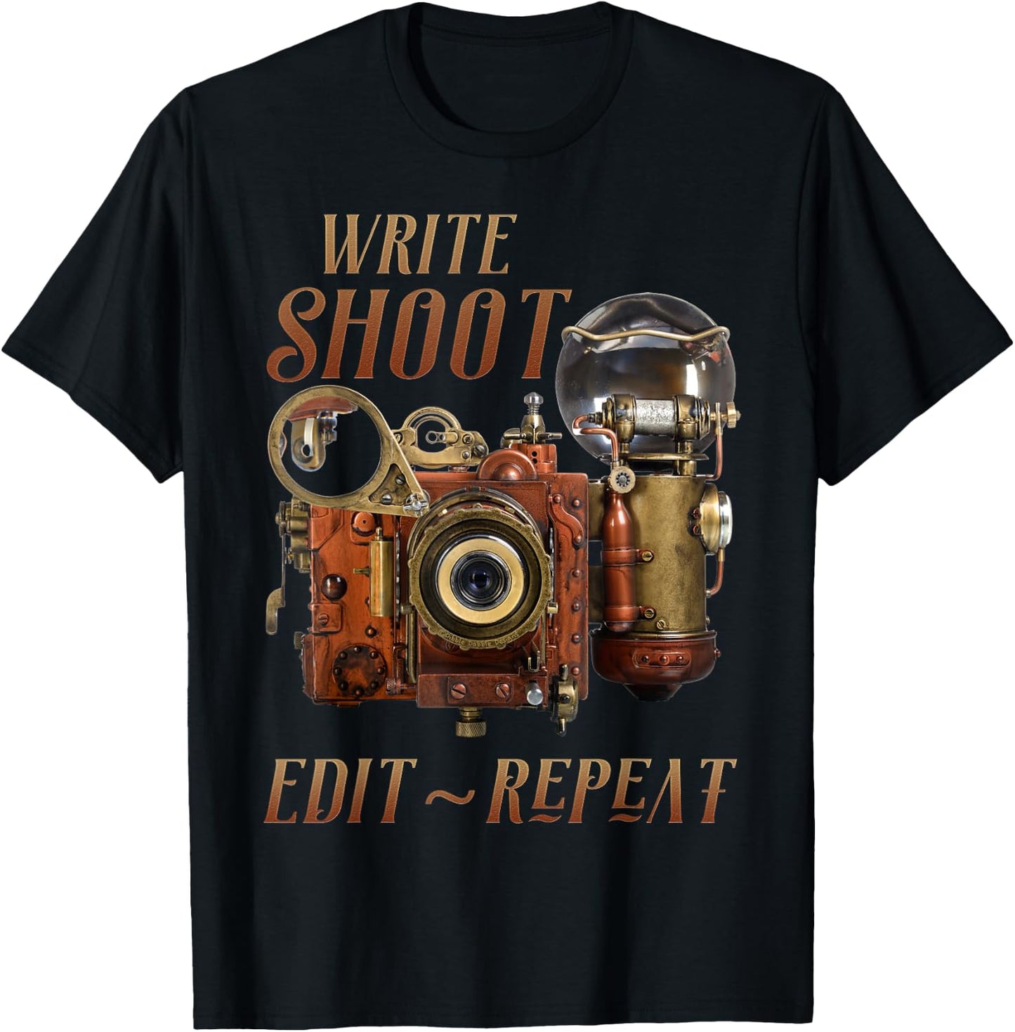 Write Shoot Edit Repeat Steampunk Flash Filmmaker T-Shirt - T-Shirt | Black