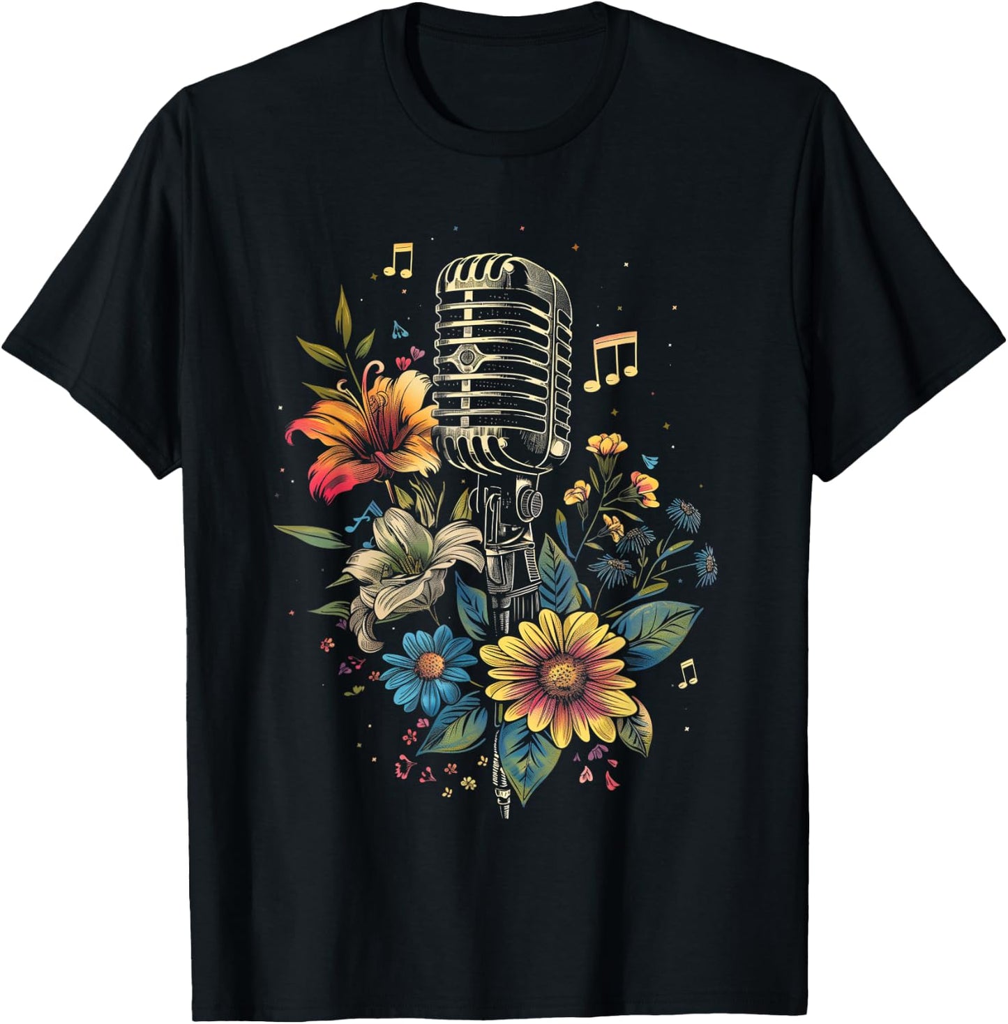 Singer Vintage Microphone Karaoke Vocalist Music Musician T-Shirt - T-Shirt | Black