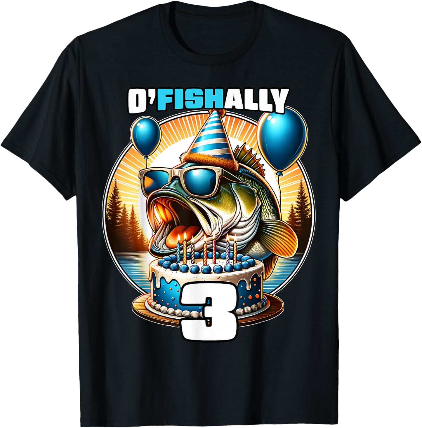 O'Fishally 3 Years Old Fishing Birthday 3rd Bday Party T-Shirt - T-Shirt | Black