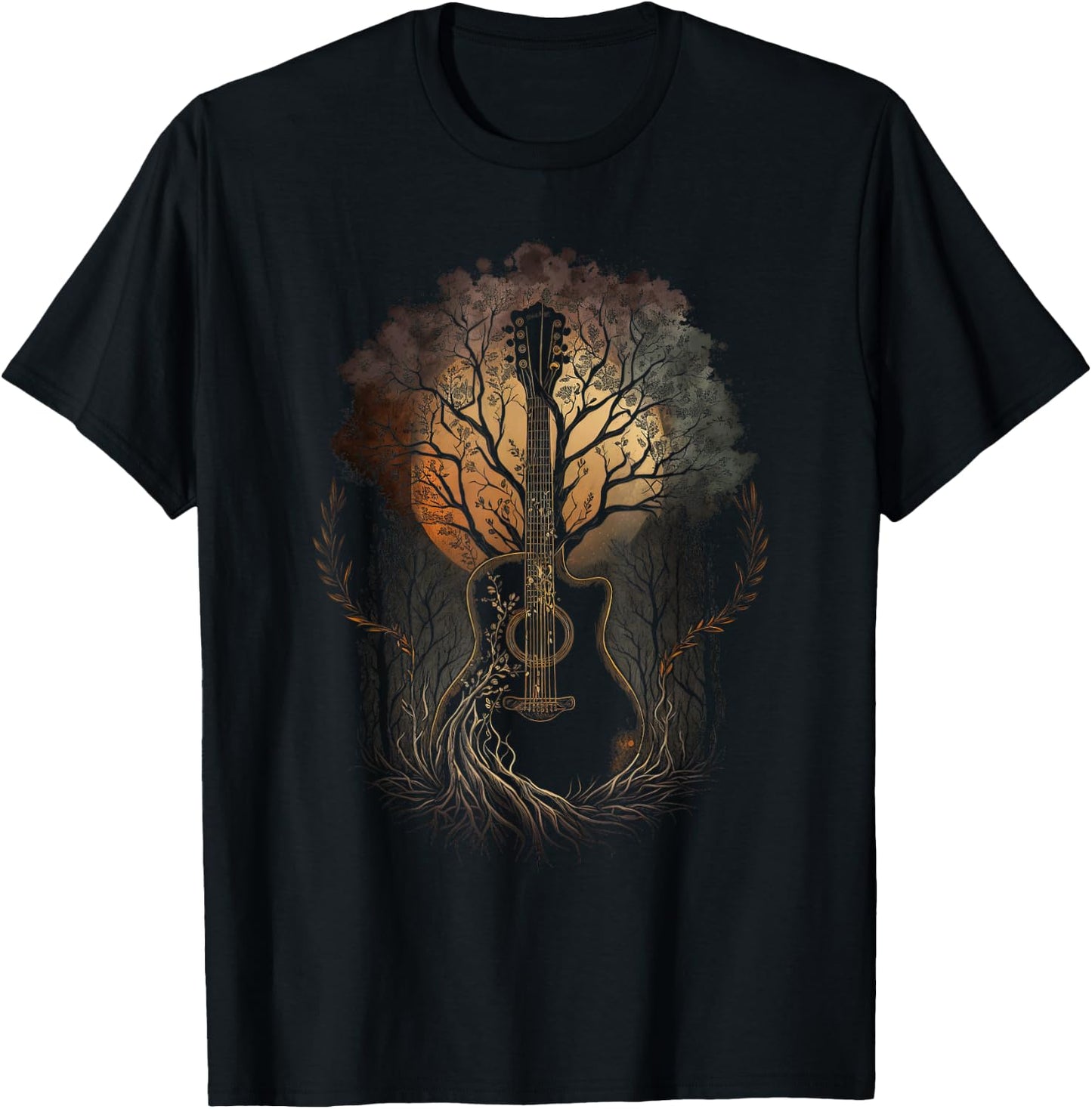 Guitar and Trees Guitars in Nature Plant Guitarist T-Shirt - T-Shirt | Black