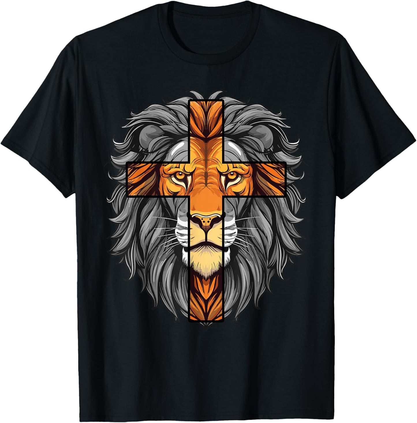 Lion of Judah Christian Cross of Jesus Christ T-Shirt - T-Shirt | Black