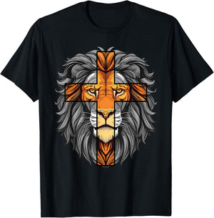 Lion of Judah Christian Cross of Jesus Christ T-Shirt - T-Shirt | Black