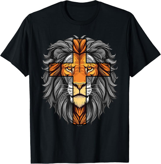 Lion of Judah Christian Cross of Jesus Christ T-Shirt - T-Shirt | Black