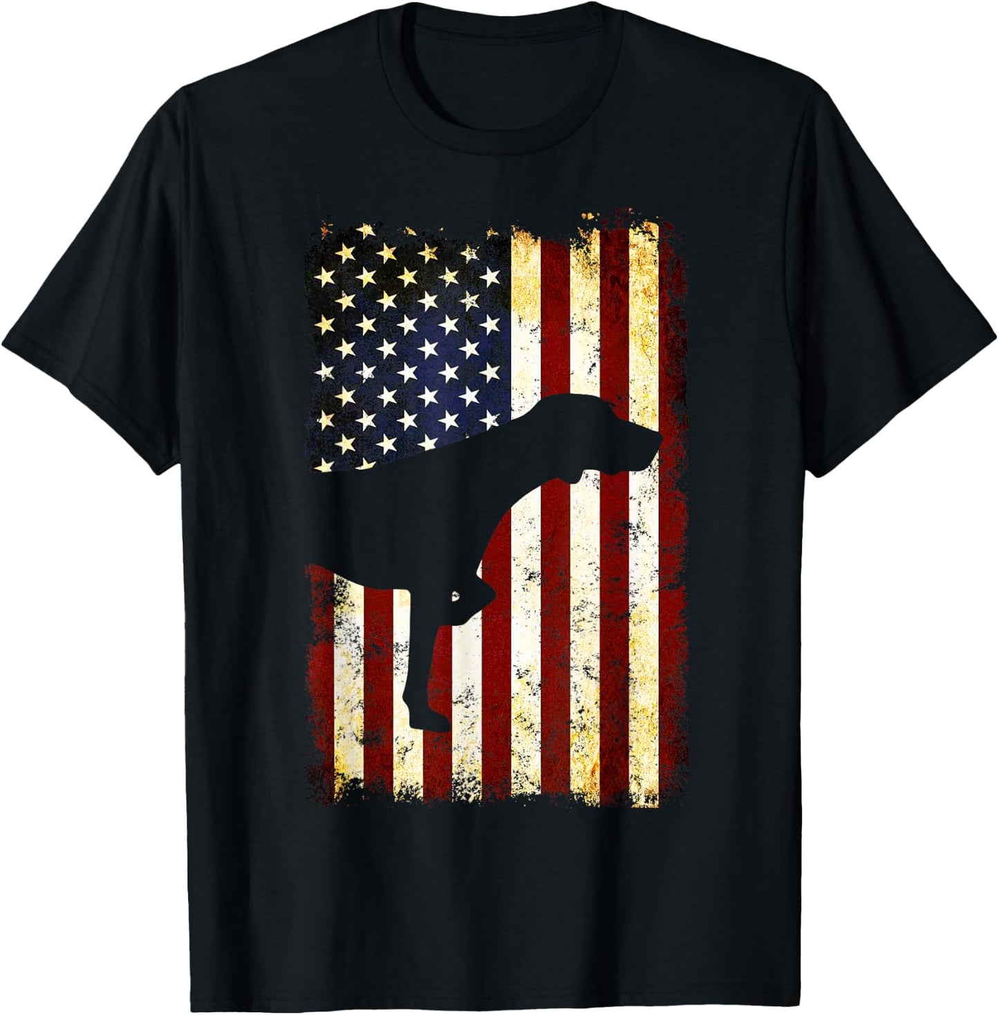 German Shorthaired Pointer Silhouette American Flag T-Shirt - T-Shirt | Black