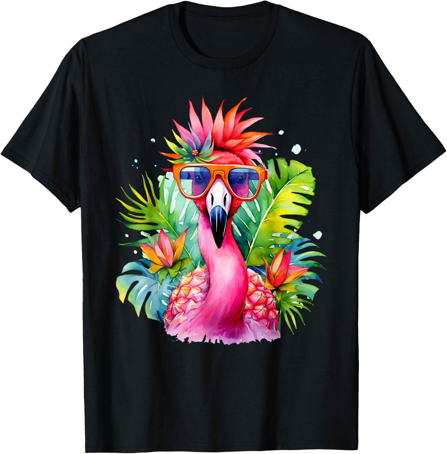 Pink Flamingo Party Tropical Bird with Sunglasses Holiday T-Shirt - T-Shirt | Black