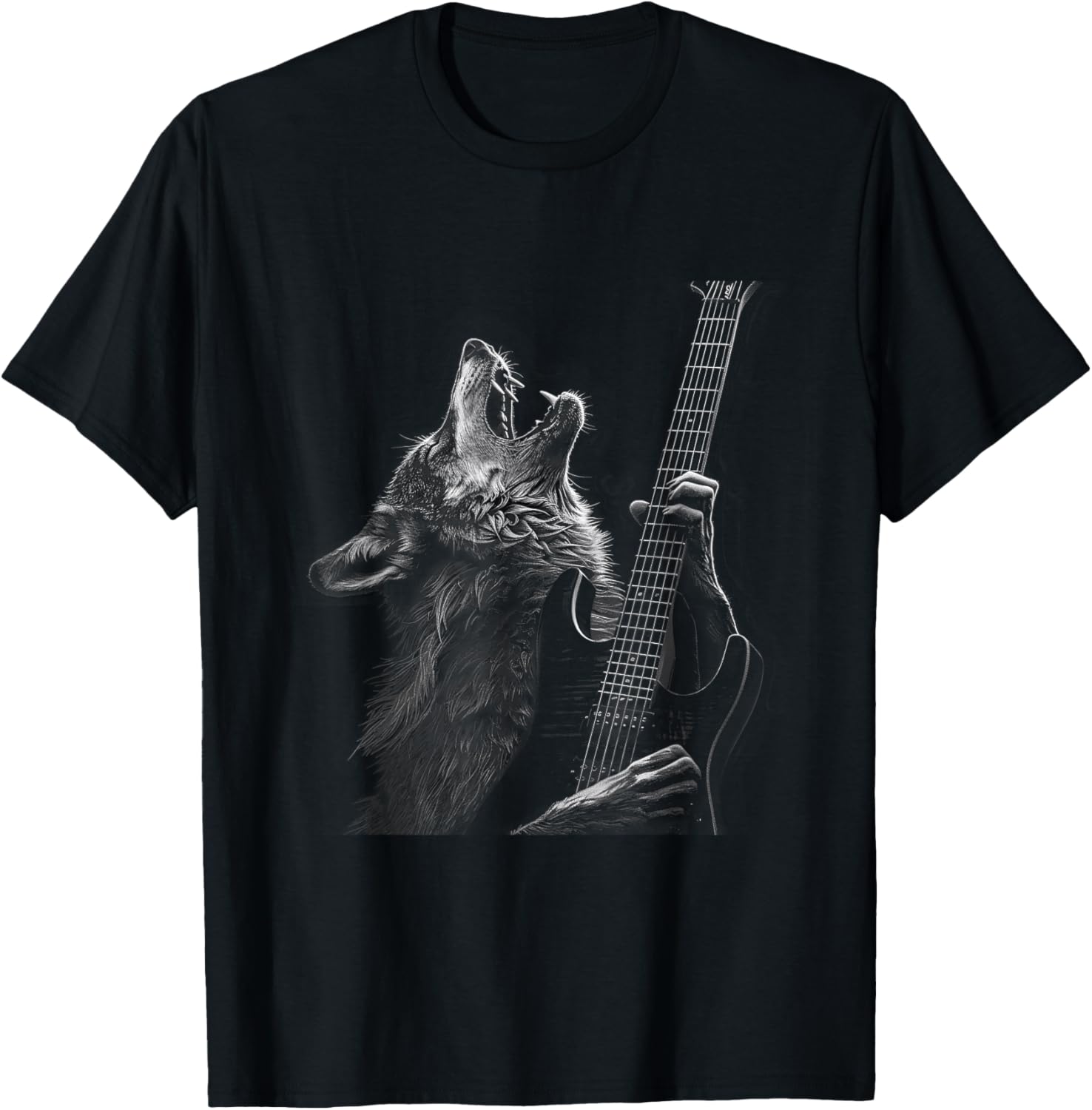 Wolf Playing Guitar Rock and Roll Rock Star Men Women Kid T-Shirt - T-Shirt | Black