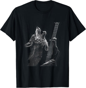 Wolf Playing Guitar Rock and Roll Rock Star Men Women Kid T-Shirt - T-Shirt | Black