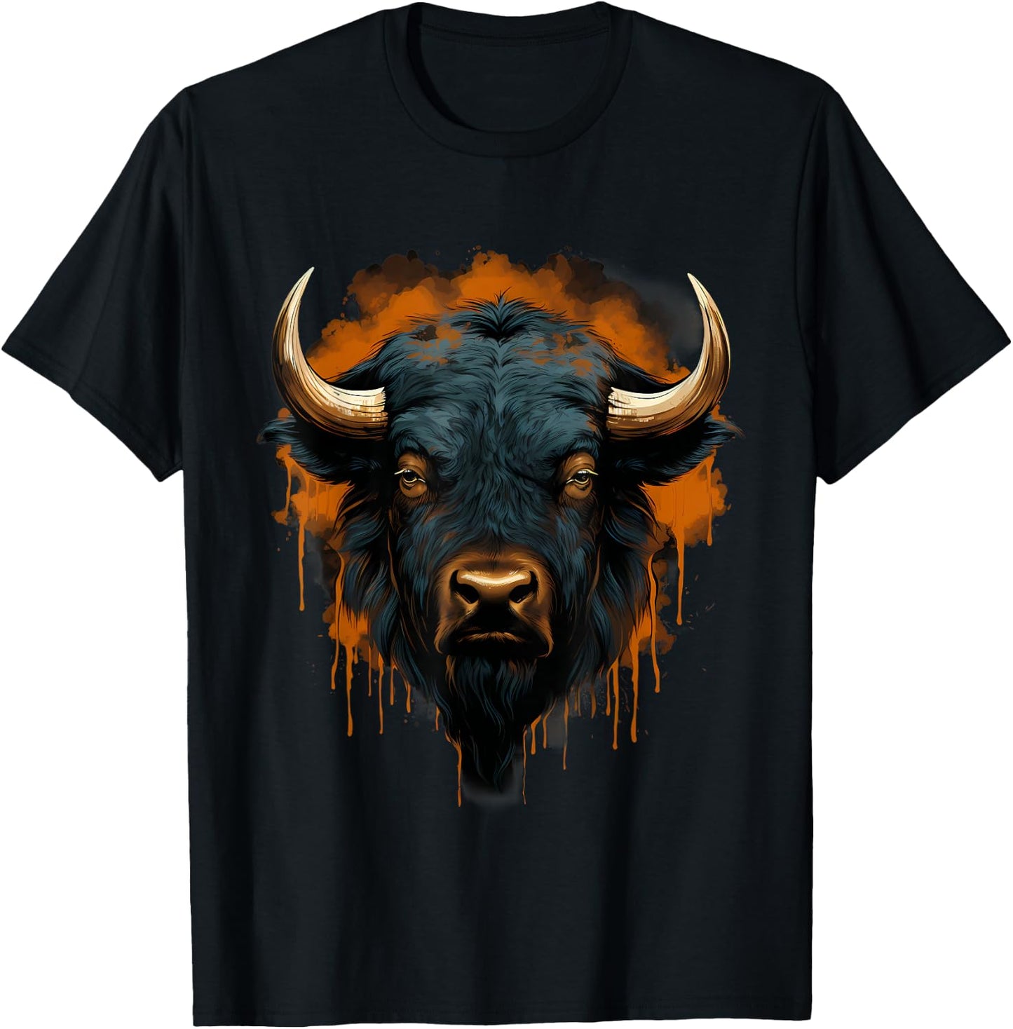 Bison Portrait Splash Buffalo Colorful Artwork Wildlife T-Shirt - T-Shirt | Black
