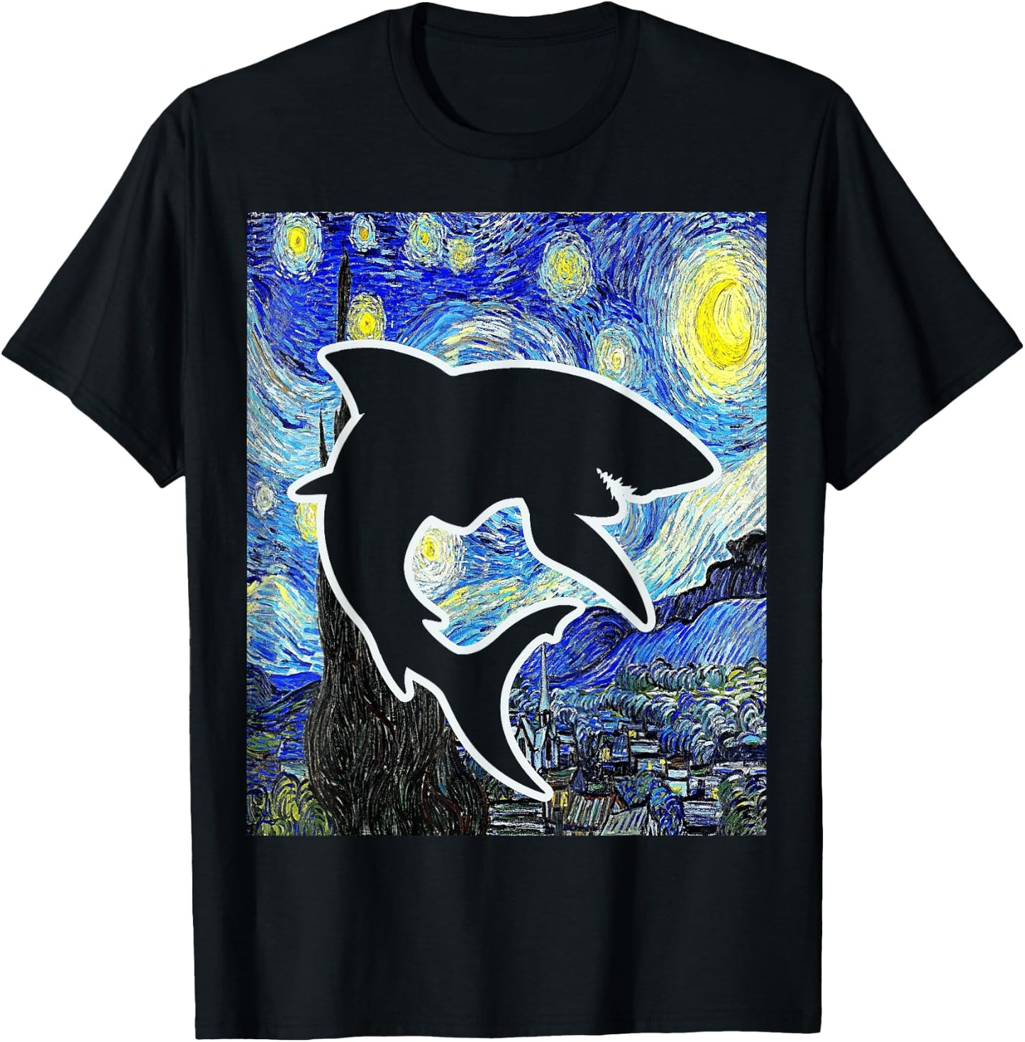 Shark Starry Night Shark Lover Selachimorphaphile T-Shirt - T-Shirt | Black