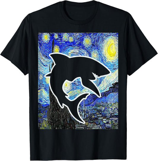 Shark Starry Night Shark Lover Selachimorphaphile T-Shirt - T-Shirt | Black