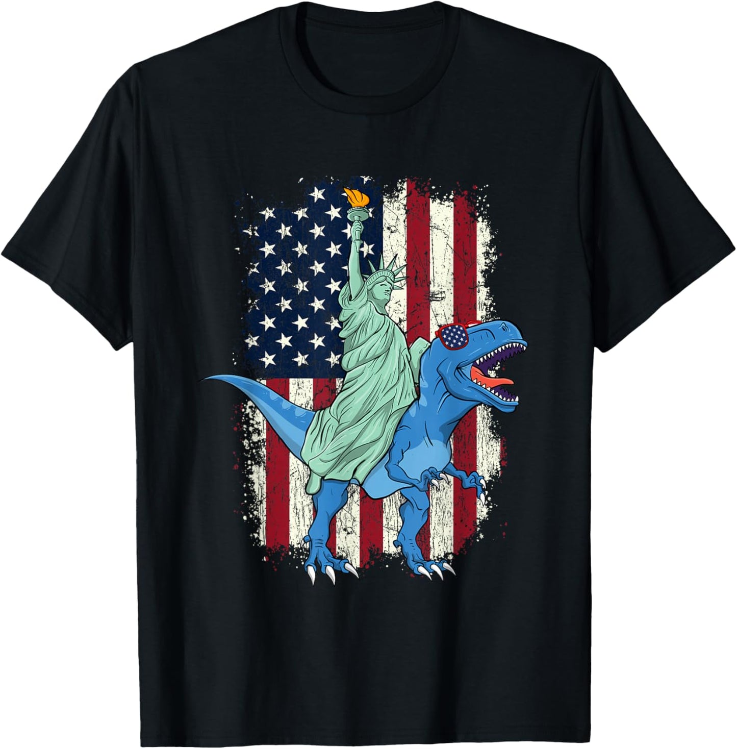 Statue Of Liberty Riding - USA American Flag 4th of July T-Shirt - T-Shirt | Black