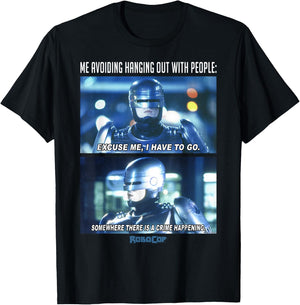RoboCop Me Avoiding Hanging Out With People Meme T-Shirt - T-Shirt | Black