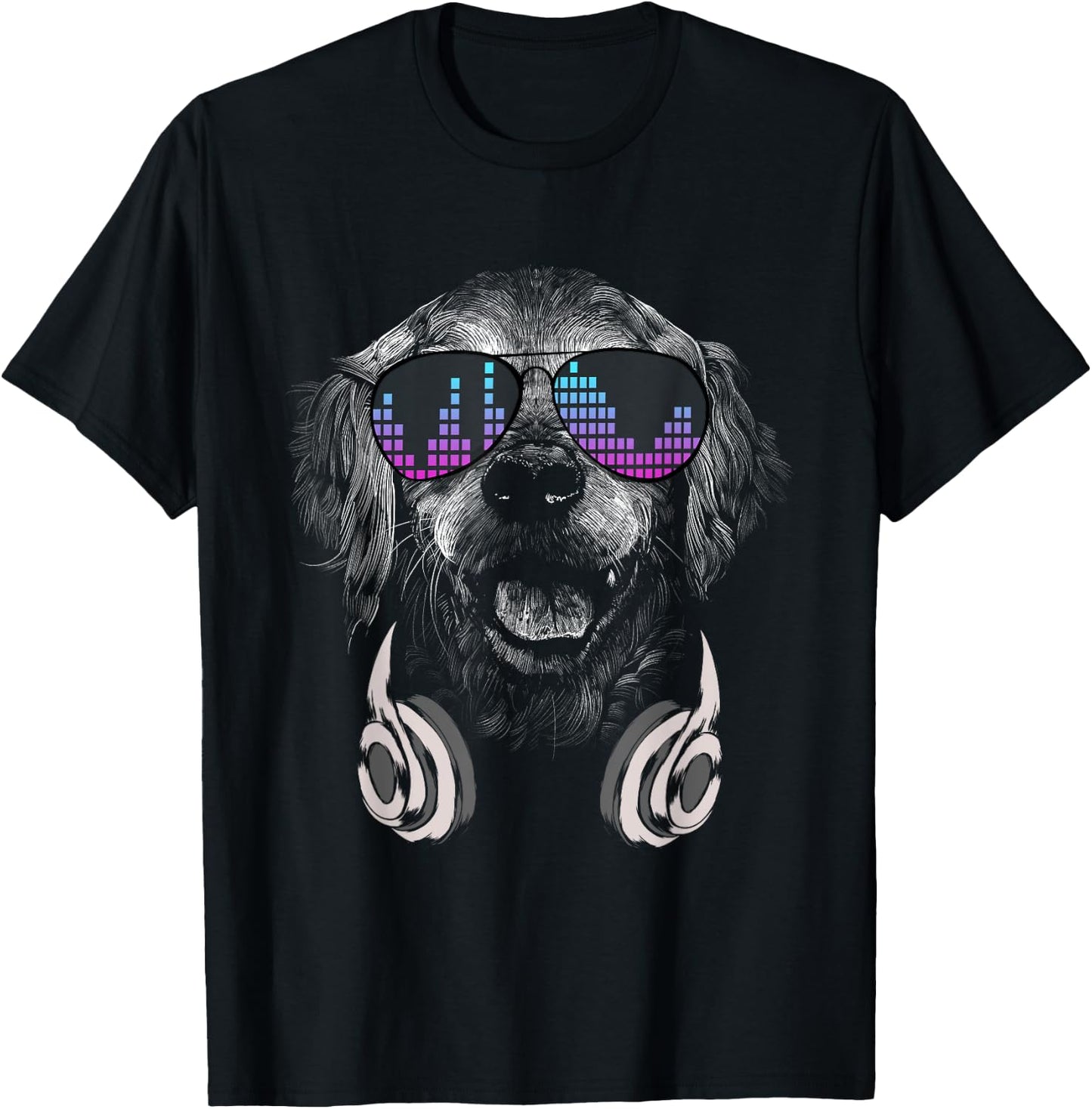 Cool DJ Golden Retriever with sunglasses and headphones T-Shirt - T-Shirt | Black