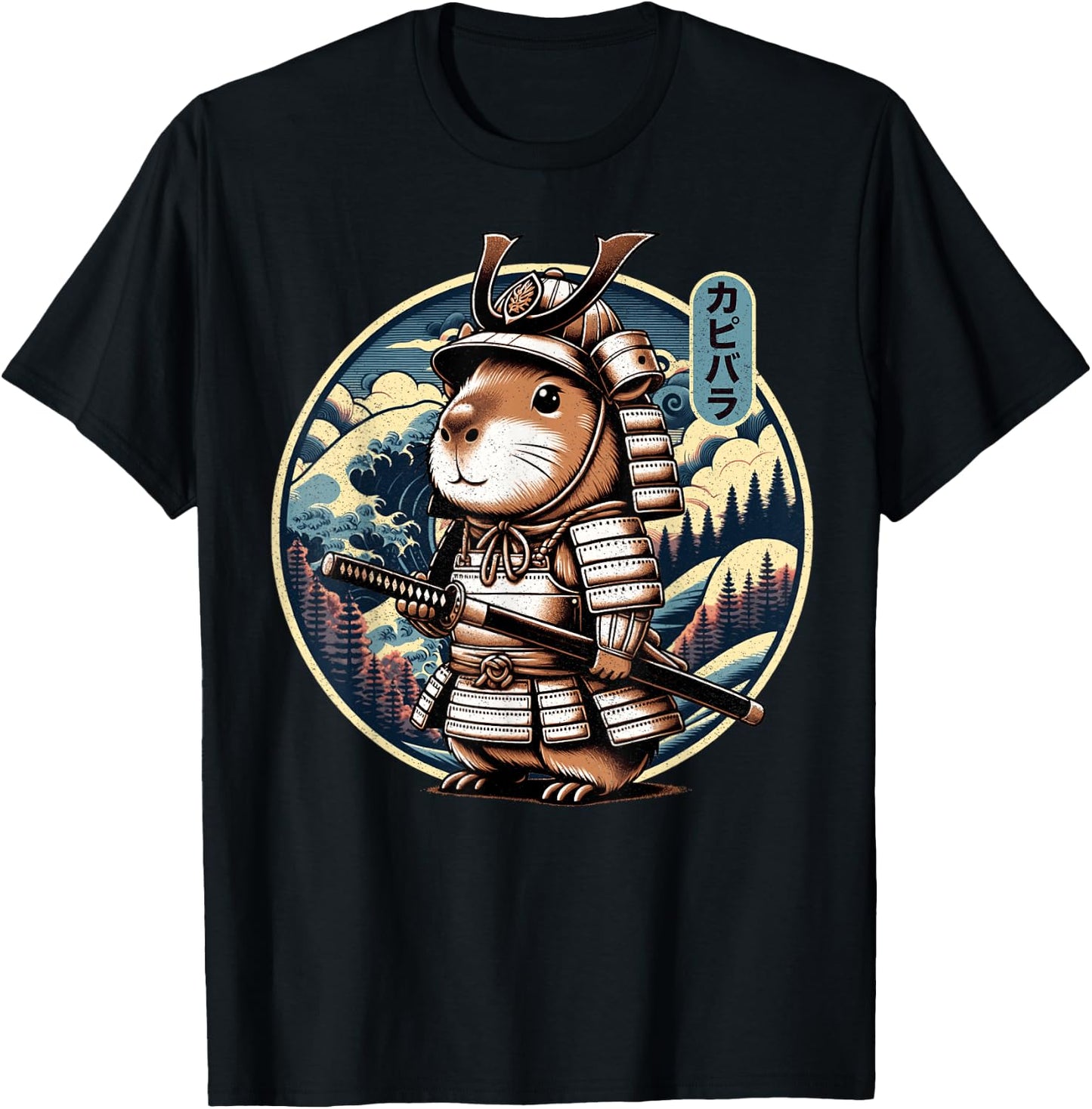 Japanese Samurai Capybara Tattoo, Kawaii Ninja Capybara T-Shirt - T-Shirt | Black