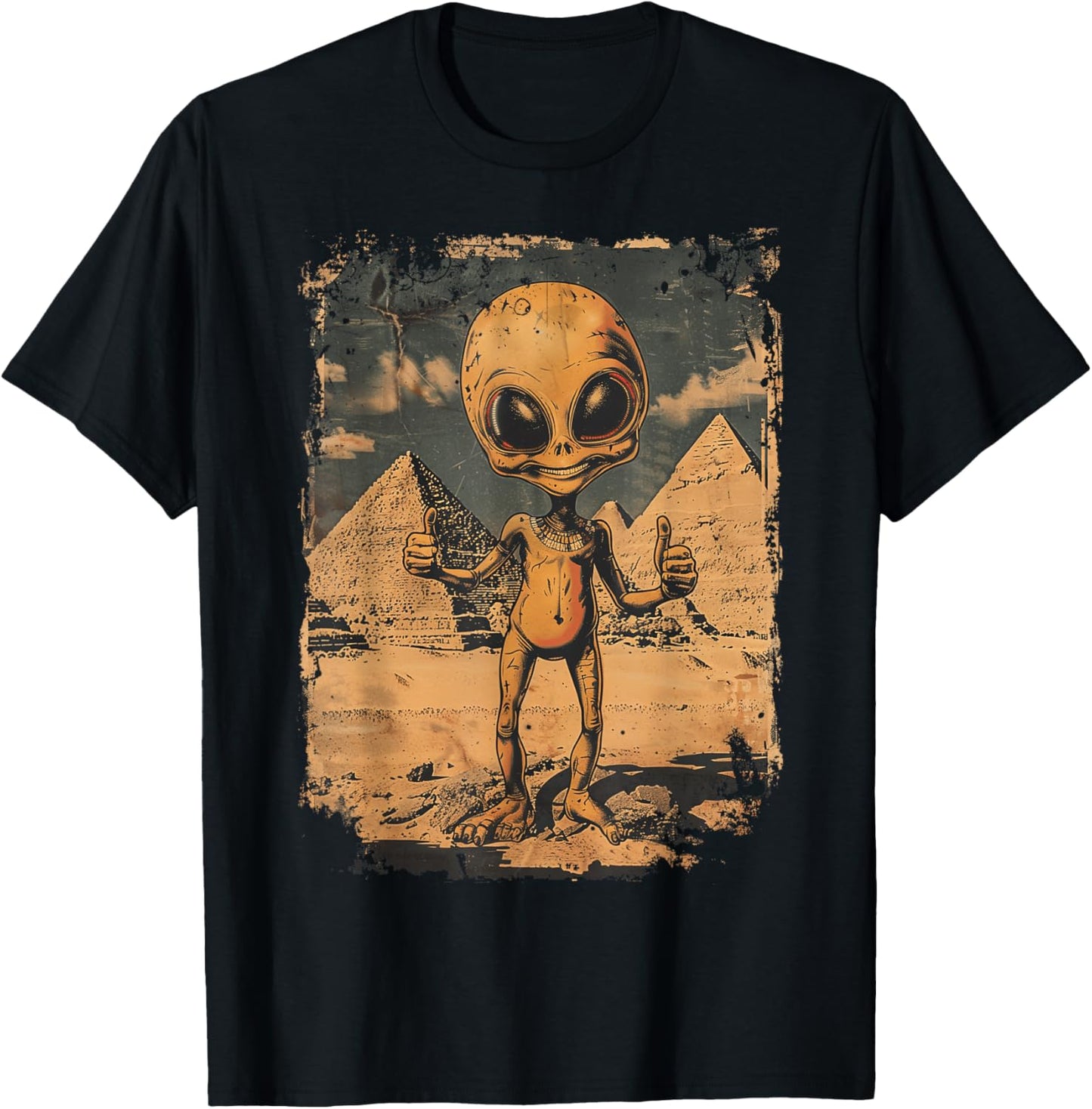 Alien Ancient Thumbs with Pyramid Sci-Fi Egypt T-Shirt - T-Shirt | Black