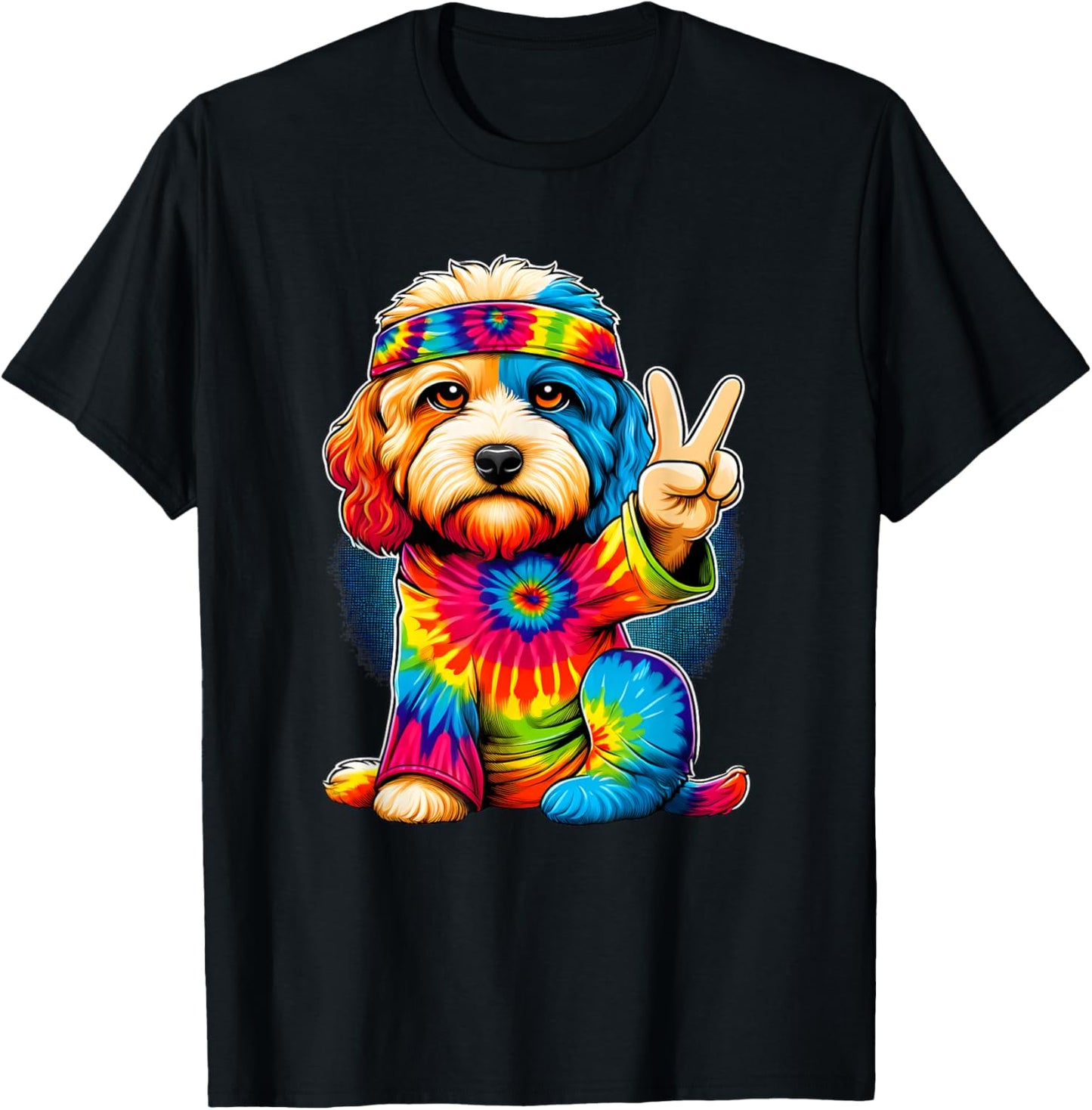 Peace Sign Tie Dye Cavapoo dog T-Shirt - T-Shirt | Black