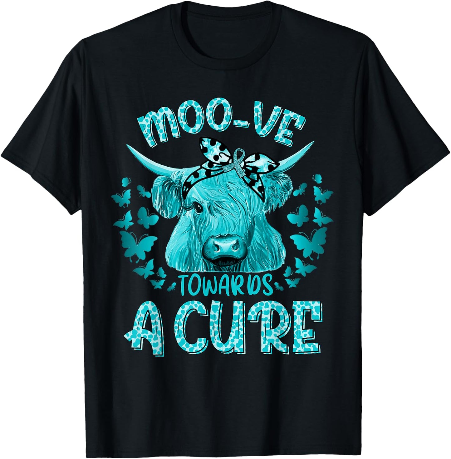 Funny Cow Moo Ovarian Cancer Towards a Cure T-Shirt - T-Shirt | Black
