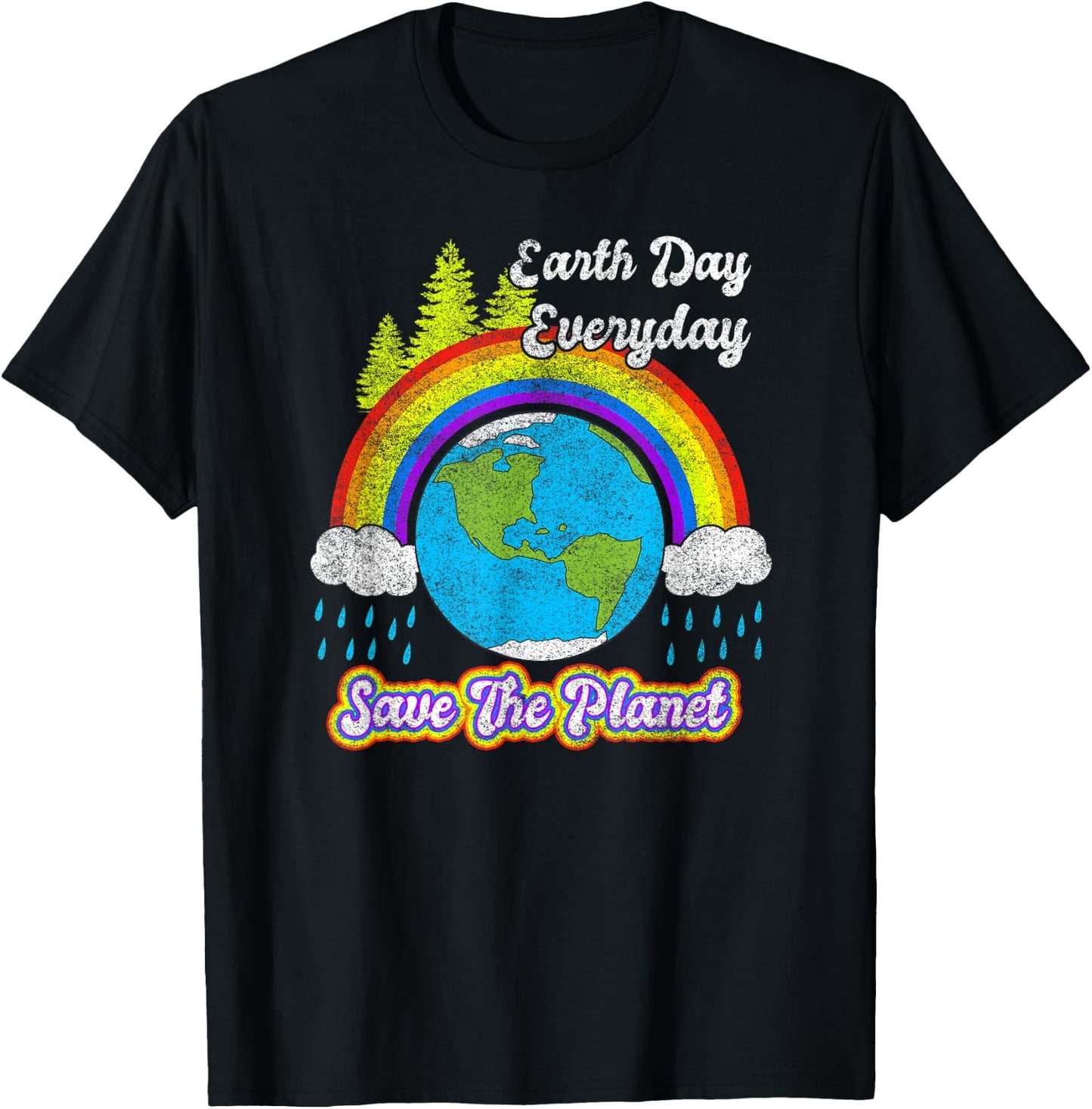 Save The Planet Vintage Rainbow 2021 Earth Day Everyday T-Shirt - T-Shirt | Black