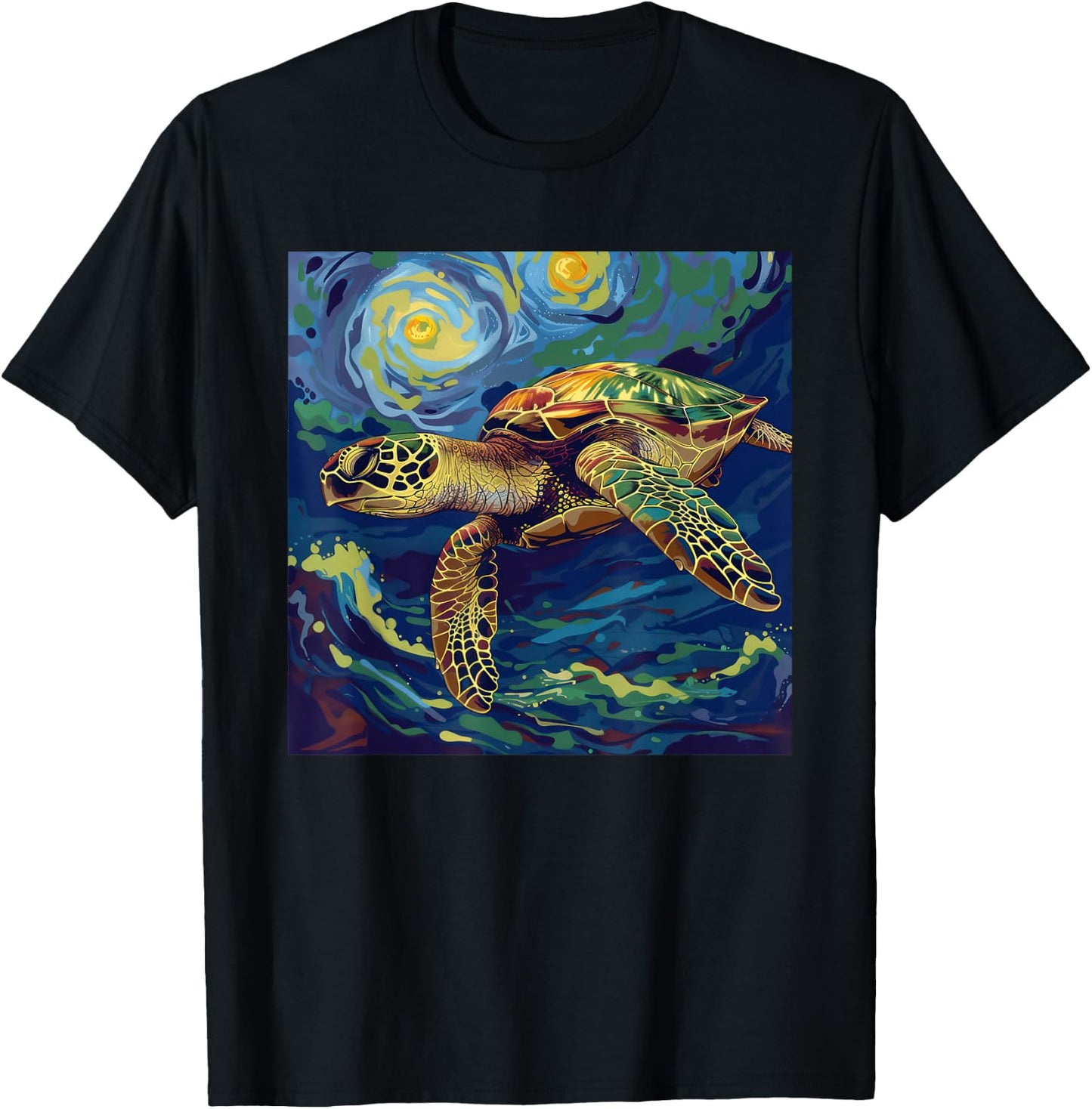 Sea Turtle Van Gogh Style Starry Night T-Shirt - T-Shirt | Black