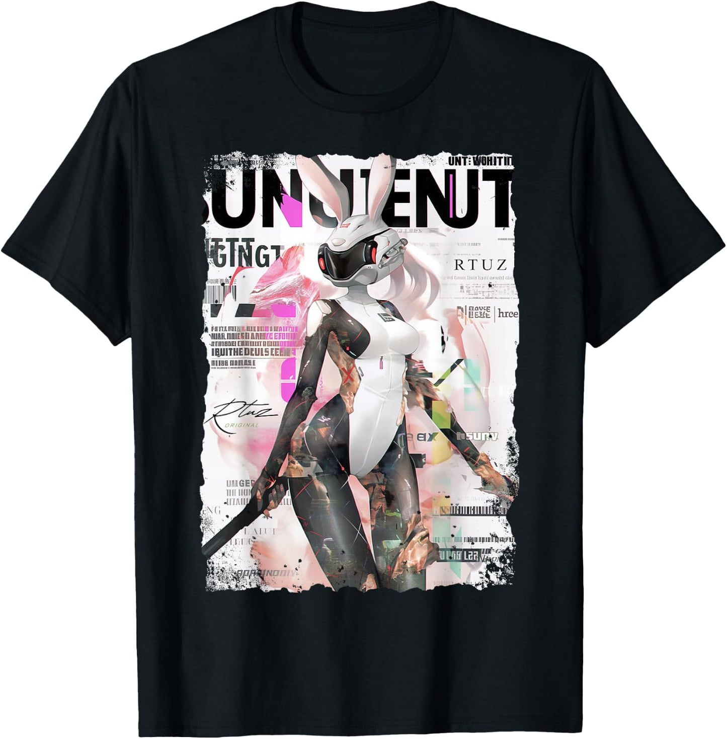 Magazine Cover Vintage Girl Bunny Collage Sexy Model Pin-Up T-Shirt - T-Shirt | Black