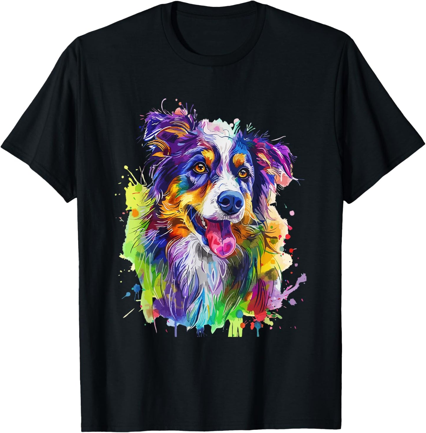 Australian Shepherd Lovers Pop Art Australian Shepherd Dog Men Women Kids T-Shirt - T-Shirt | Black