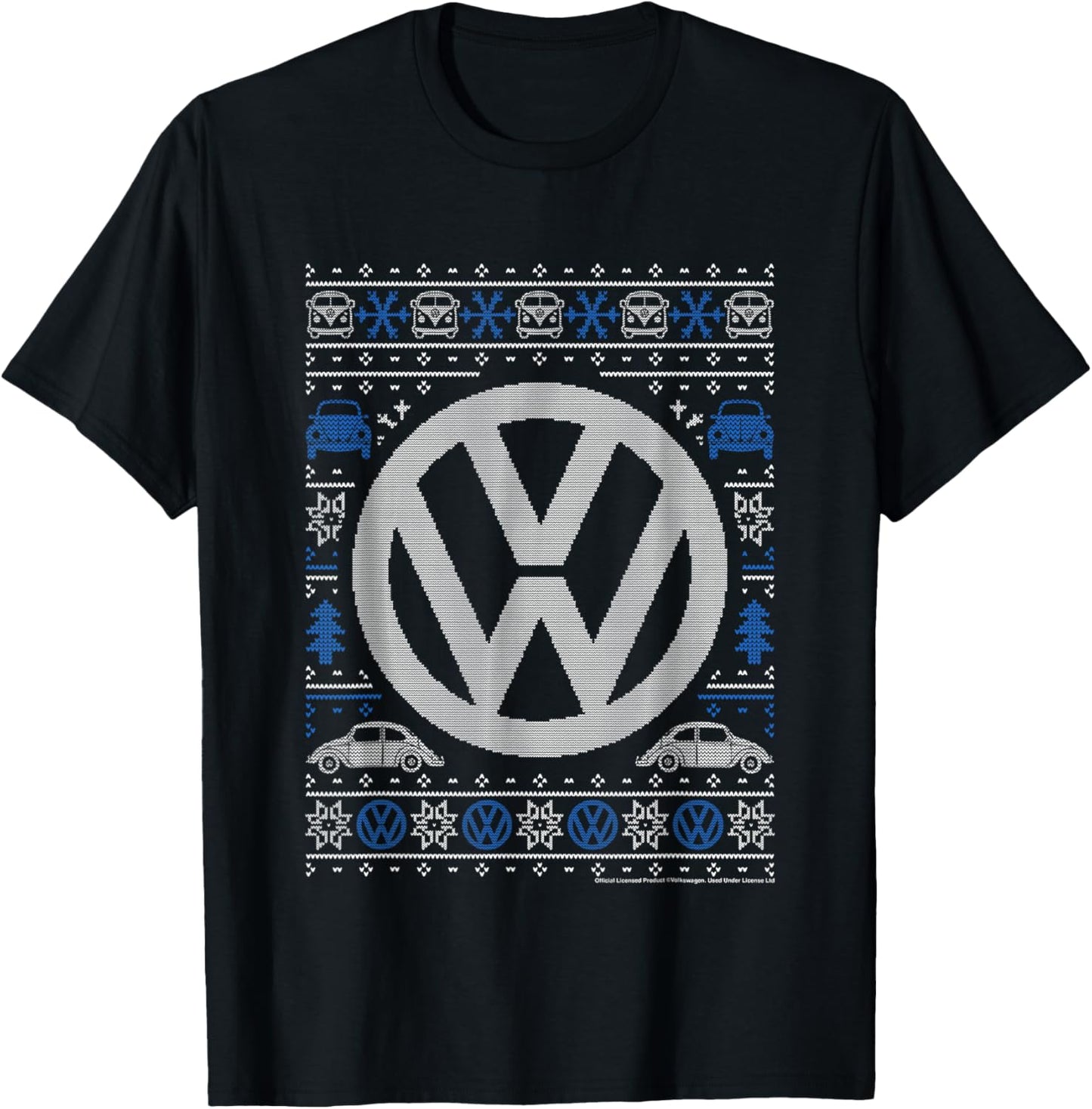Volkswagen Classic Beetle Car Christmas Knit Knit Pattern T-Shirt - T-Shirt | Black