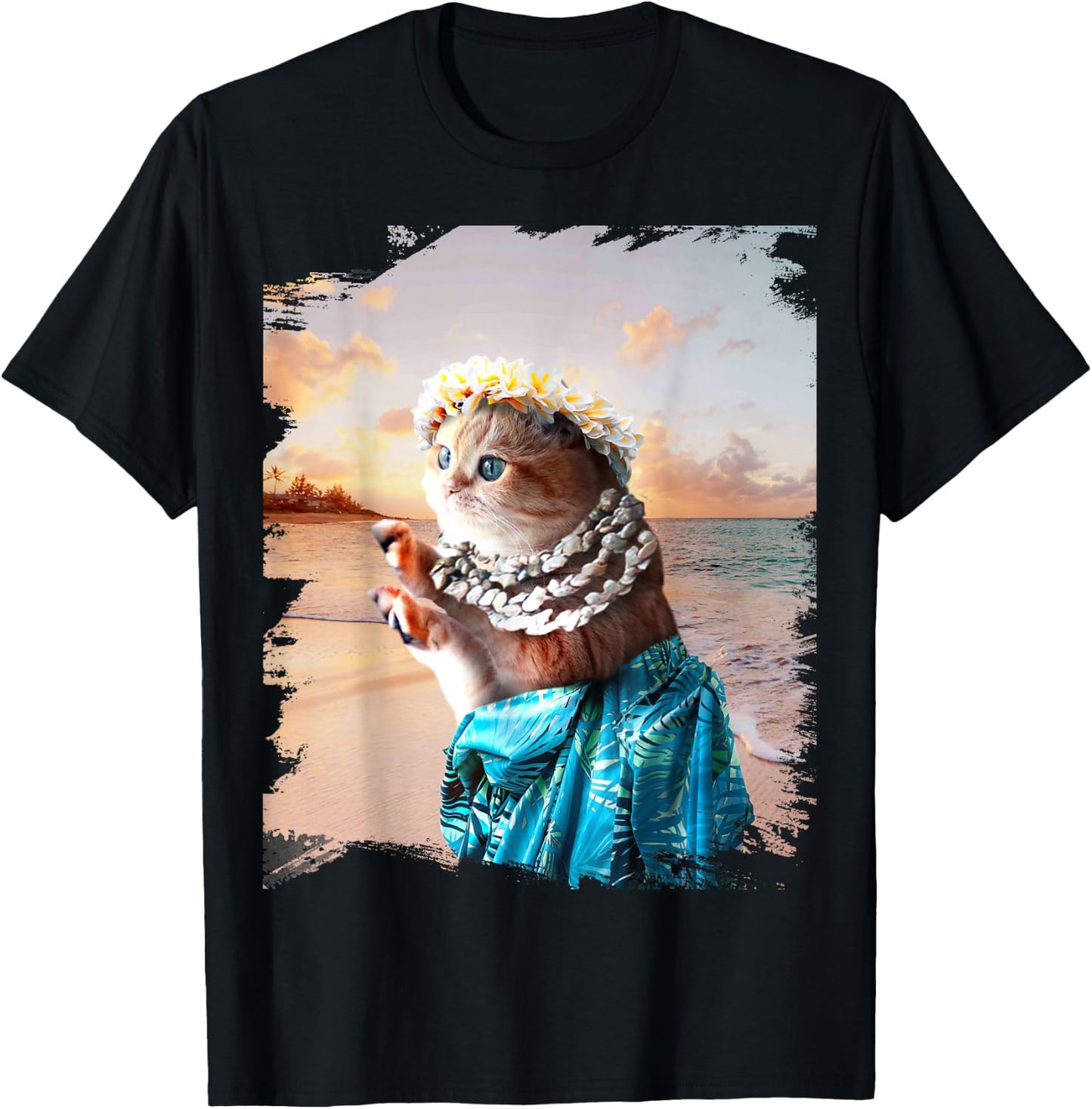 Funny Aloha Hawaiian Cat T-Shirt - T-Shirt | Black