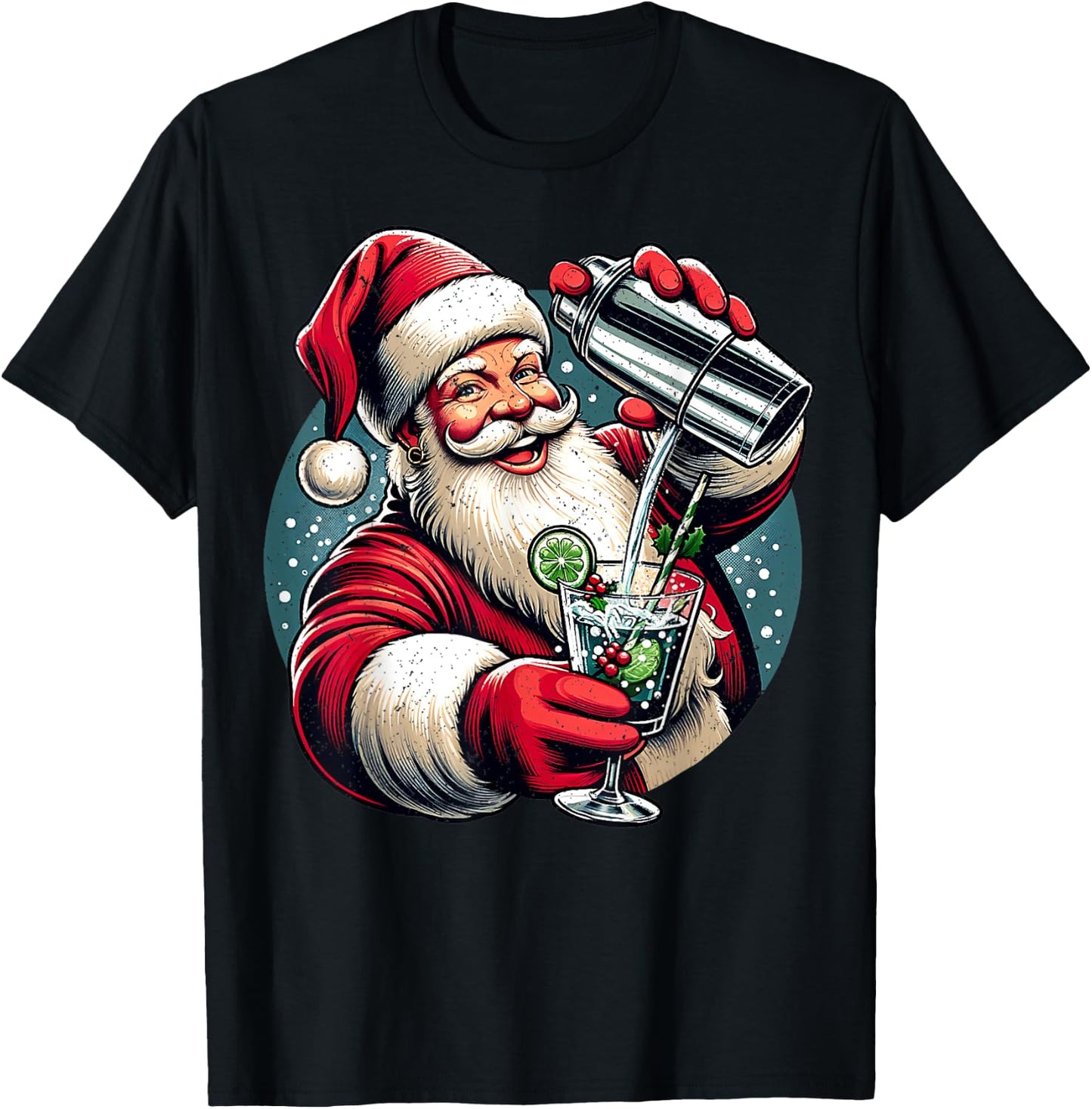 Vintage Santa Bartending Cocktail Funny Bartender Christmas T-Shirt - T-Shirt | Black