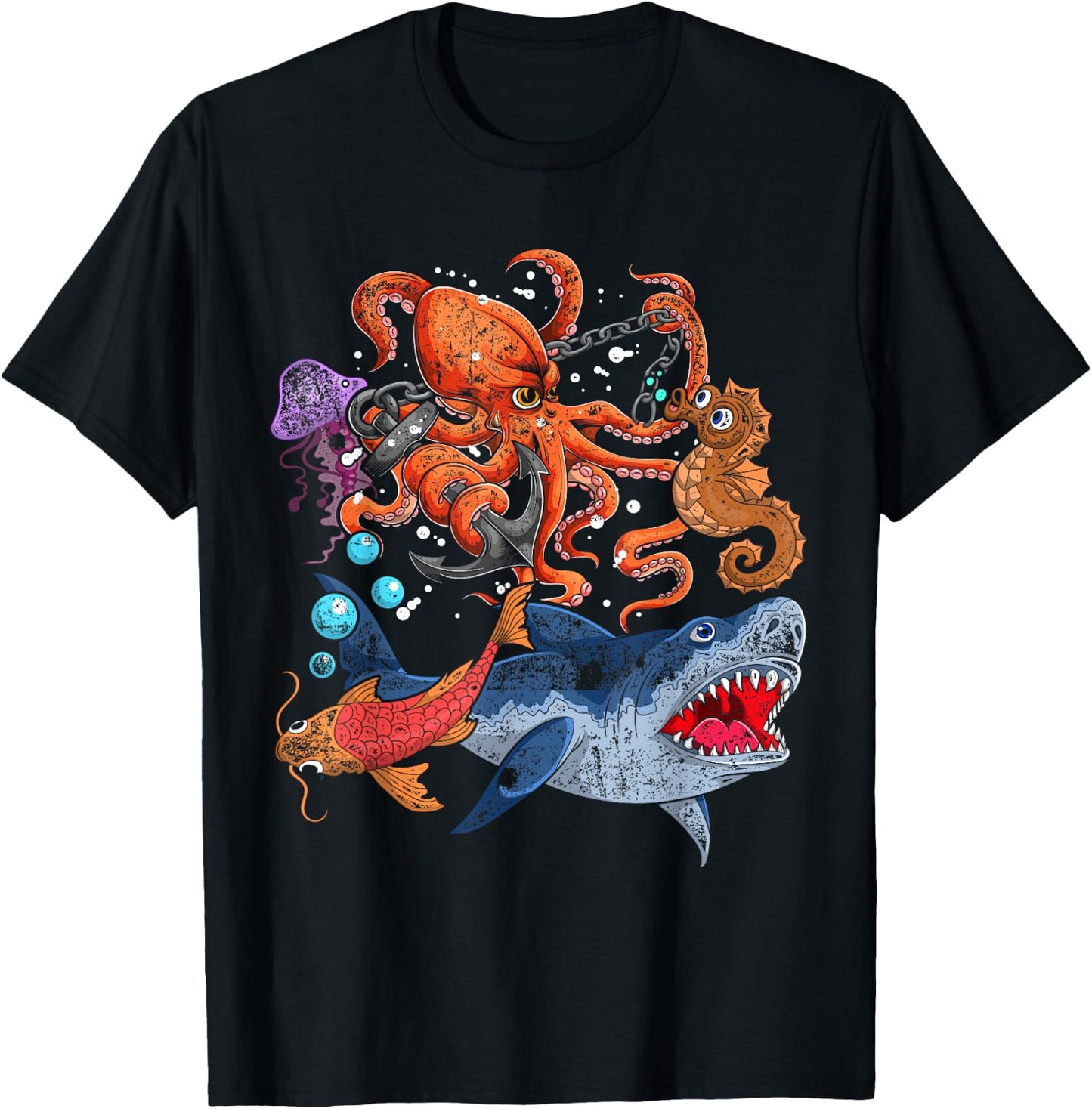 Octopus Jellyfish Seahorse Shark Kids Ocean Animal Zookeeper T-Shirt - T-Shirt | Black
