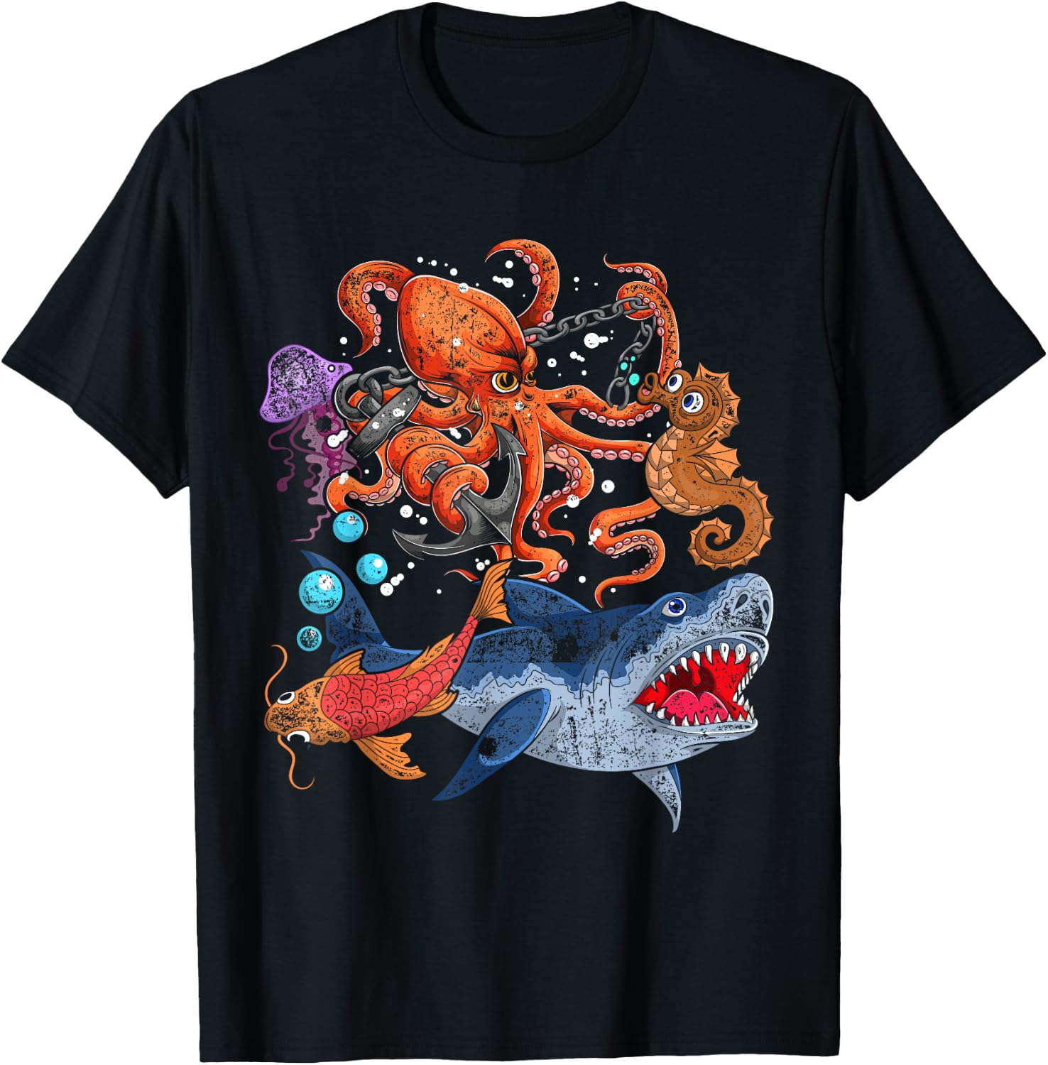 Octopus Jellyfish Seahorse Shark Kids Ocean Animal Zookeeper T-Shirt - T-Shirt | Black