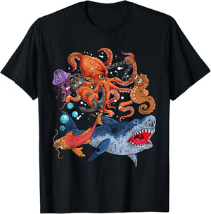 Octopus Jellyfish Seahorse Shark Kids Ocean Animal Zookeeper T-Shirt - T-Shirt | Black