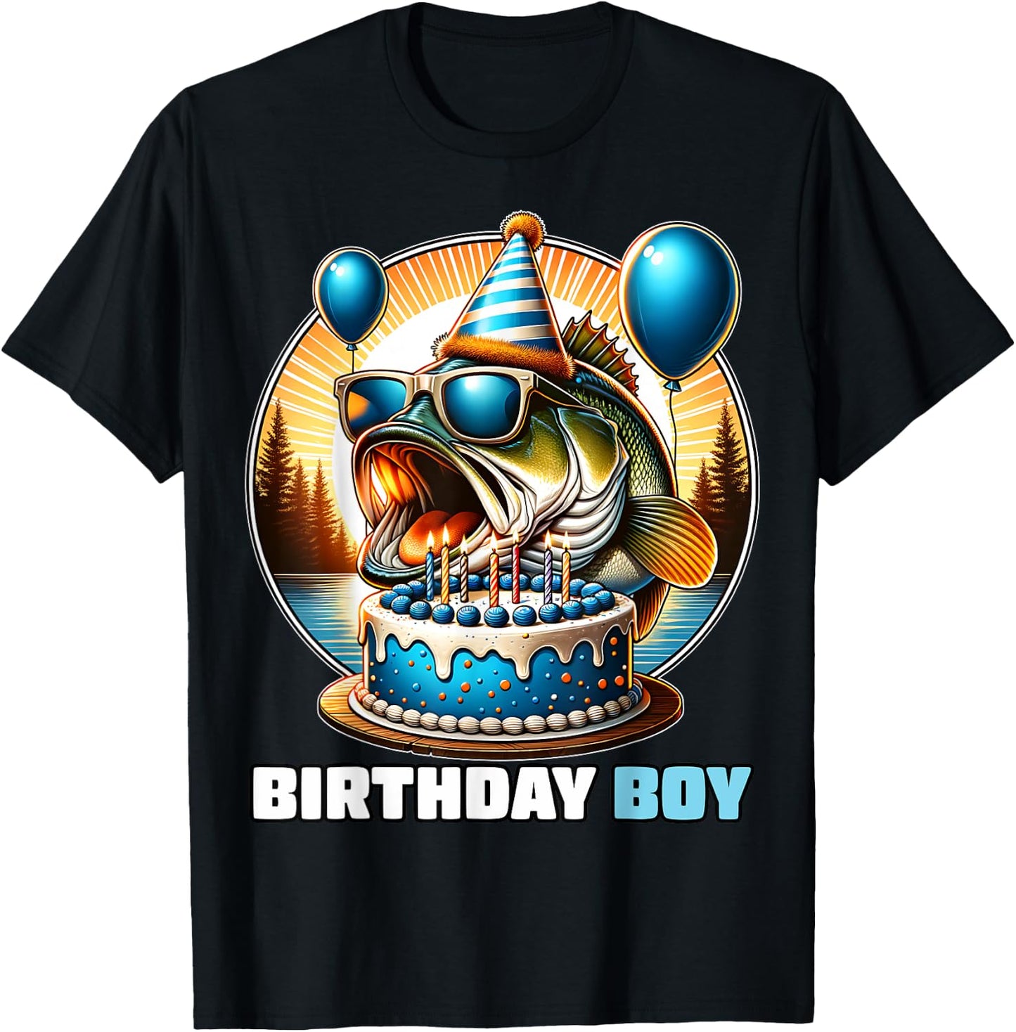 Funny Birthday Boy Fishing Birthday Shirt Bday Party Kids T-Shirt - T-Shirt | Black