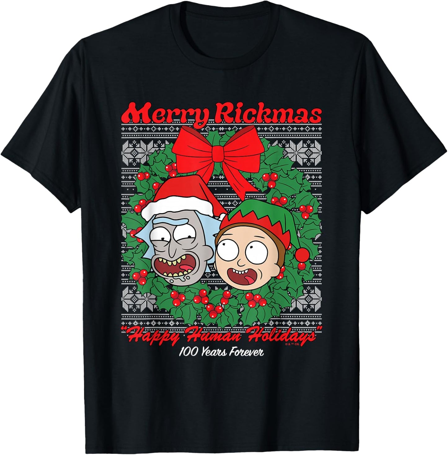 Rick and Morty Merry Rickmas Ugly Christmas T-Shirt - T-Shirt | Black