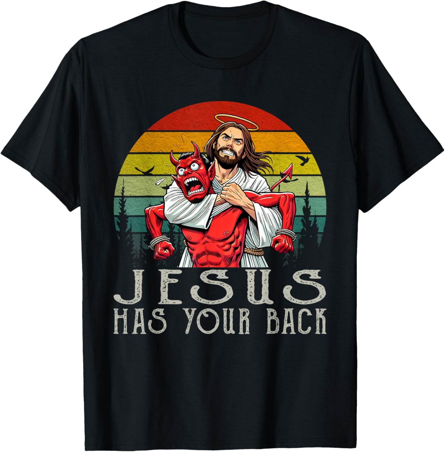 Jesus Has Your Back Vintage Art Christ Cross God Bible Verse T-Shirt - T-Shirt | Black