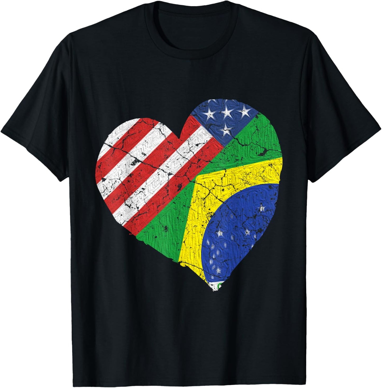 Half Brazilian Half American Flag Brazil USA Pride T-Shirt - T-Shirt | Black