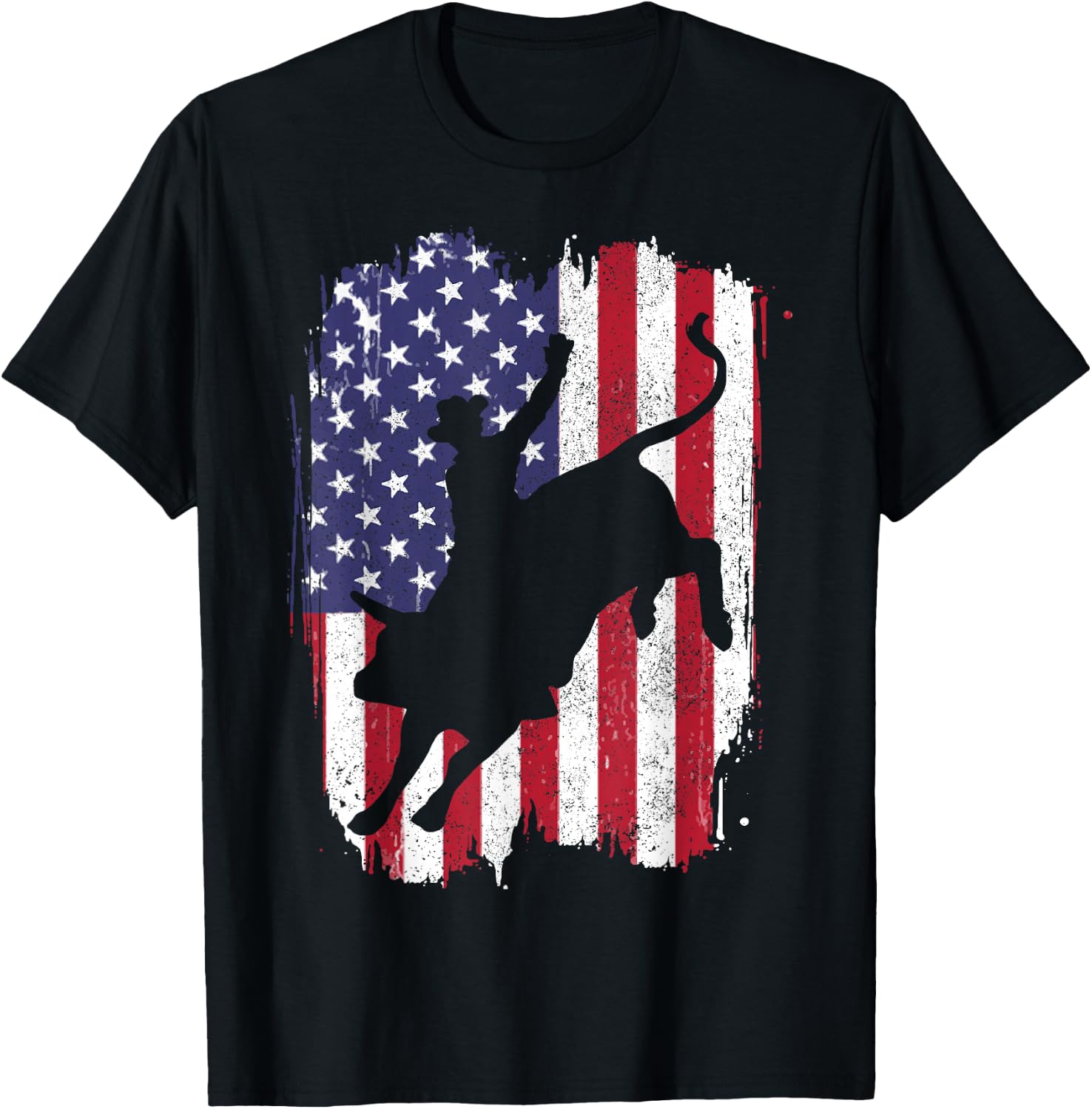BullRiding American Flag Rodeo Patriotic T-Shirt - T-Shirt | Black