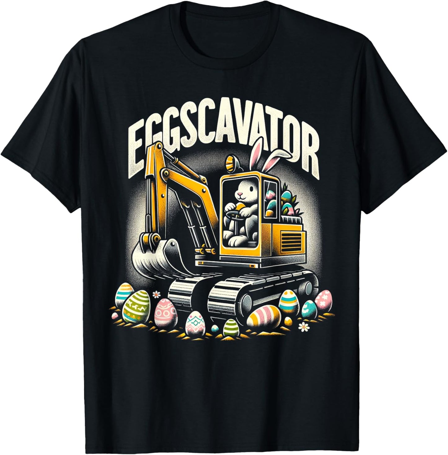 DESIGN BY TEERA EggsCavator Easter Egg Hunt Construction Truck T-Shirt - T-Shirt | Black