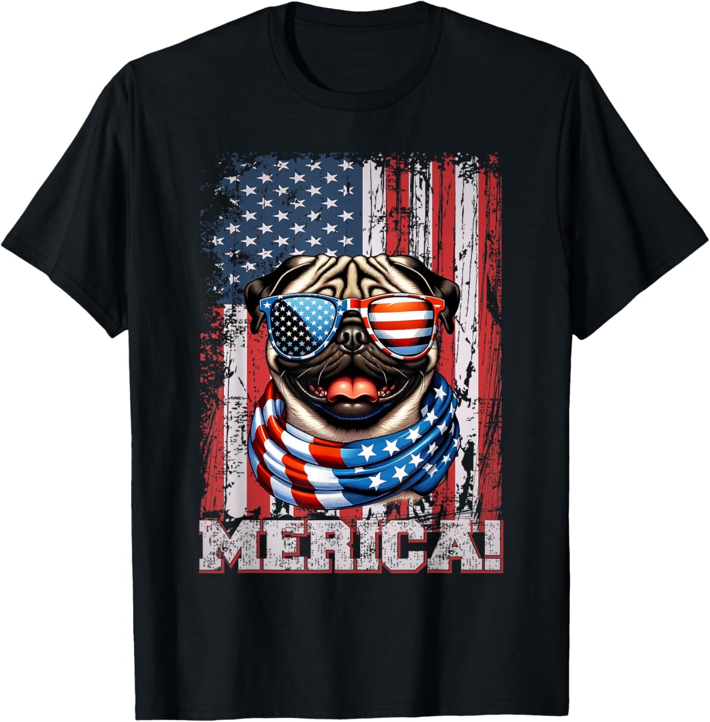 Pug Dog Lover US Flag 4th Of July Patriotic T-Shirt - T-Shirt | Black