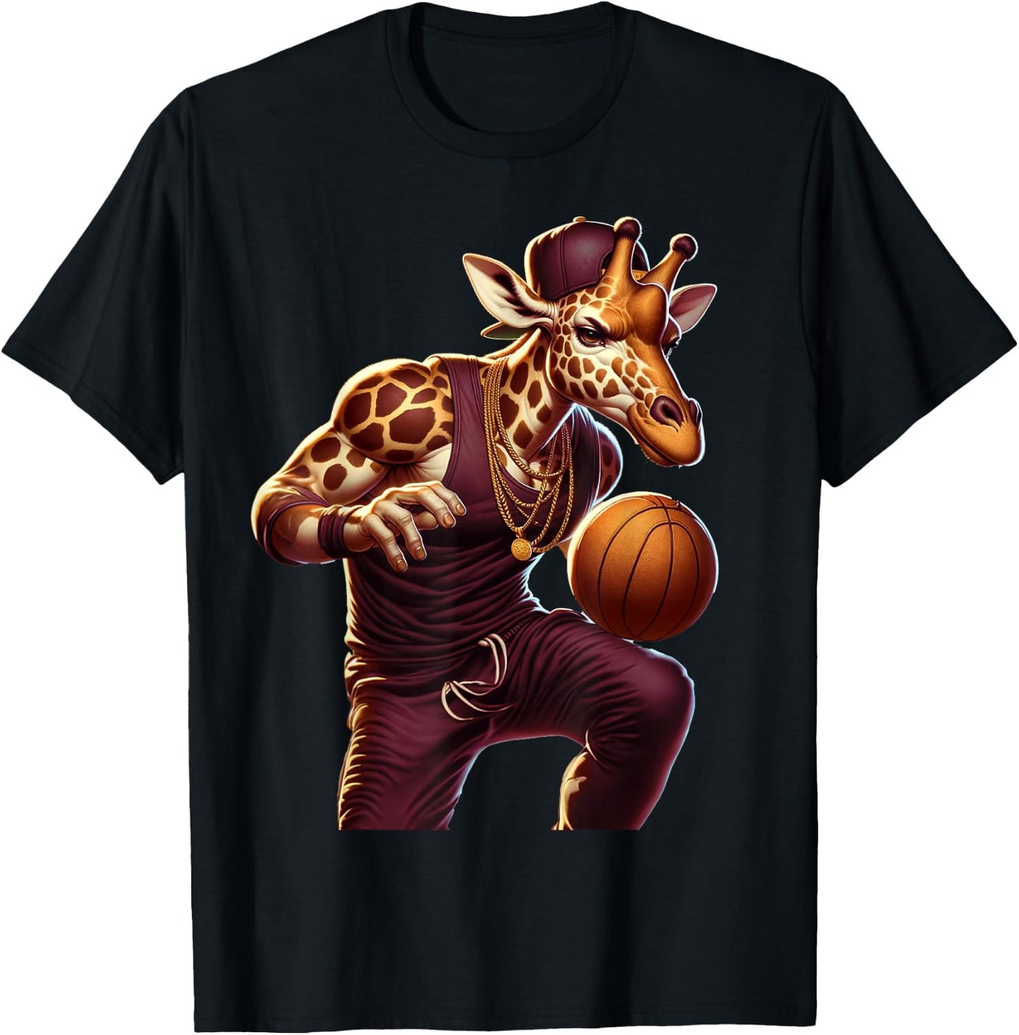 Basketball Playing Giraffe Graphic Hoops Animal Humor T-Shirt - T-Shirt | Black