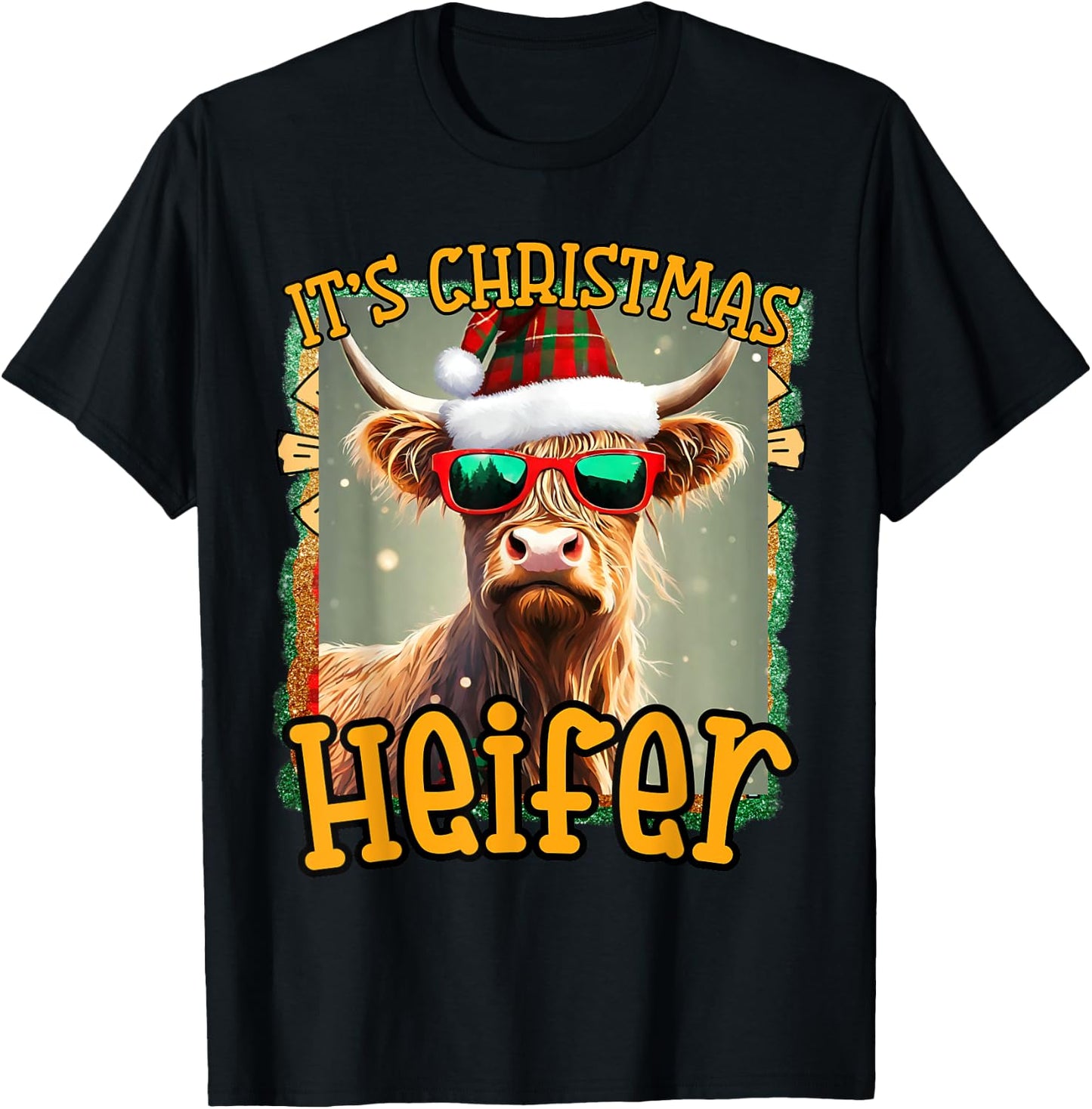 cute Christmas funny women heifer cow highland hyland cows T-Shirt - T-Shirt | Black