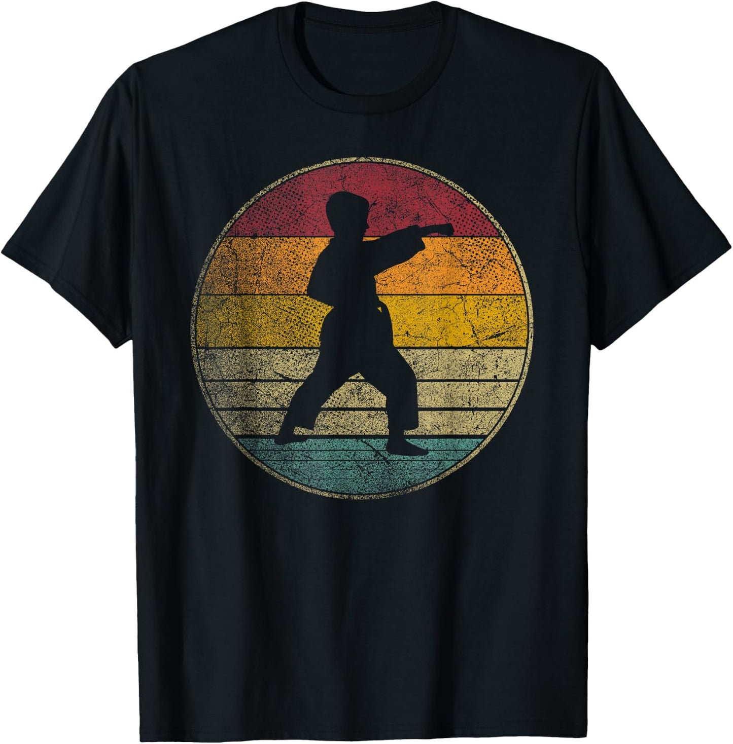 Karate Vintage Distressed Retro Silhouette 70s 80s Kids Boys T-Shirt - T-Shirt | Black