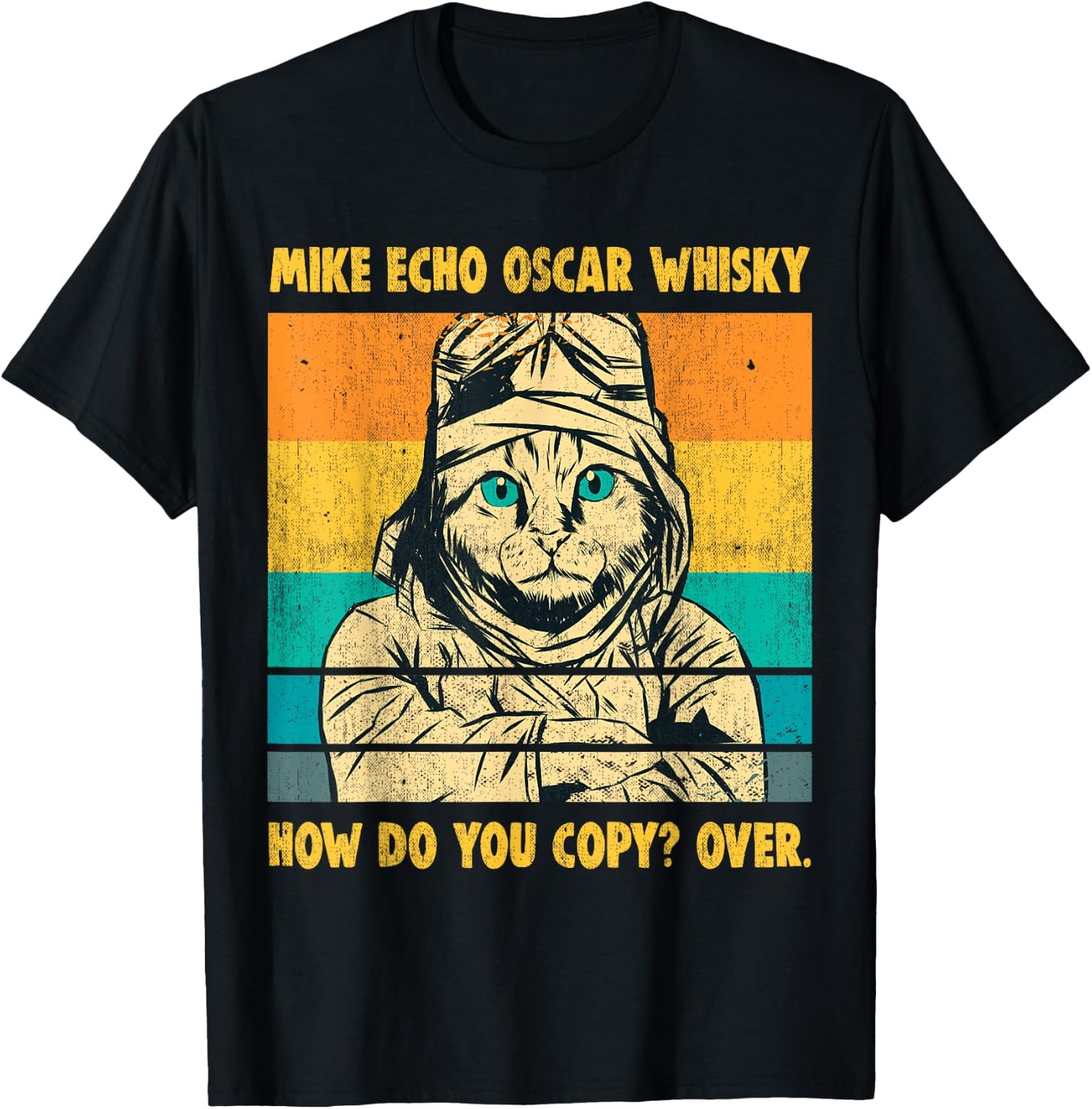 Mike Echo Oscar Whisky Flying Cat Pilot MEOW Cat Owners Gift Women T-Shirt - T-Shirt | Black