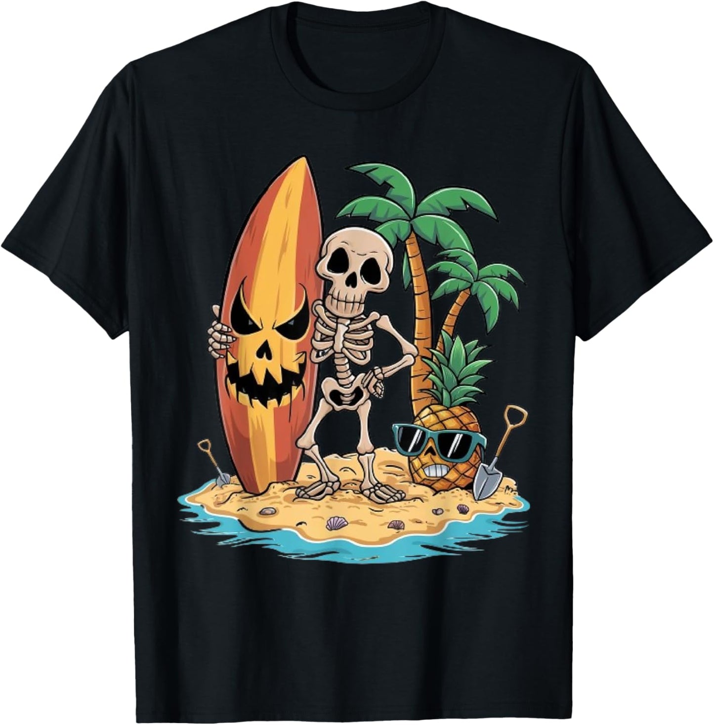 Skeleton Surfing Halloween Hawaii Men Women Surfer T-Shirt - T-Shirt | Black