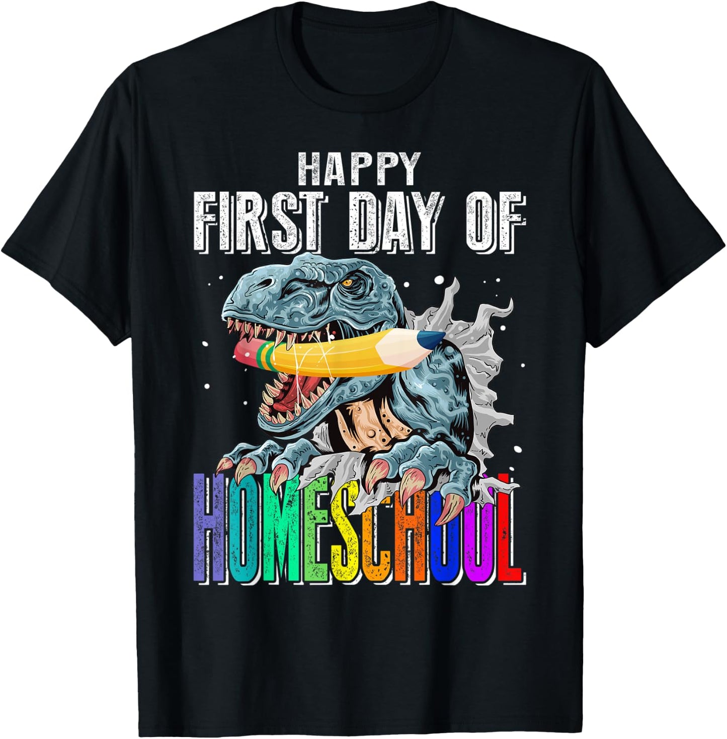 Happy First Day Of Homeschool Dinosaur Back To School T-Shirt - T-Shirt | Black