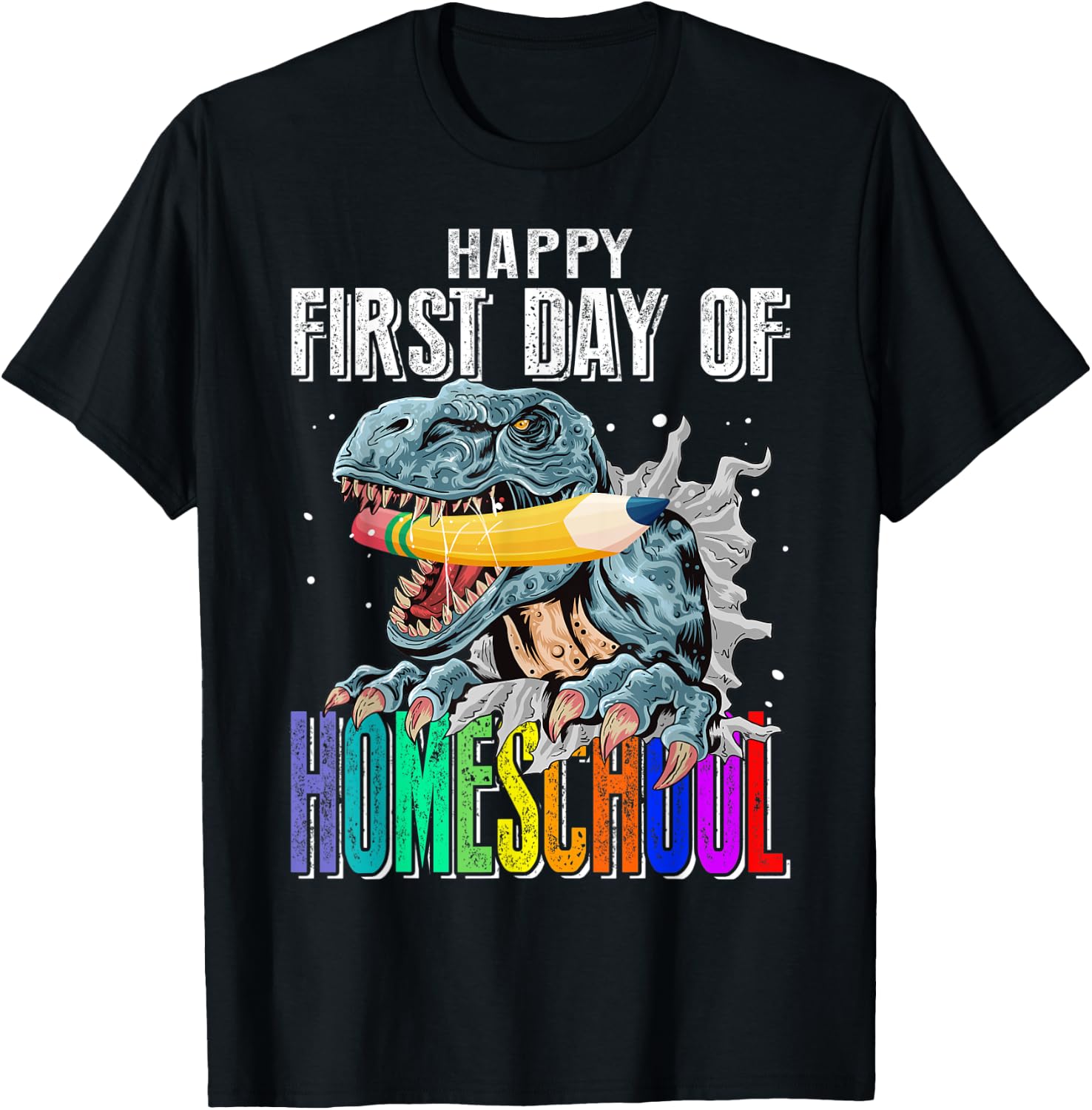 Happy First Day Of Homeschool Dinosaur Back To School T-Shirt - T-Shirt | Black