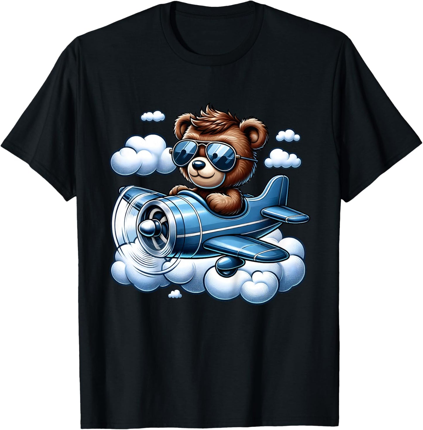 Kids Aviation Teddy Bear Flying Airplane Air Show Plane Boys Kids T-Shirt - T-Shirt | Black