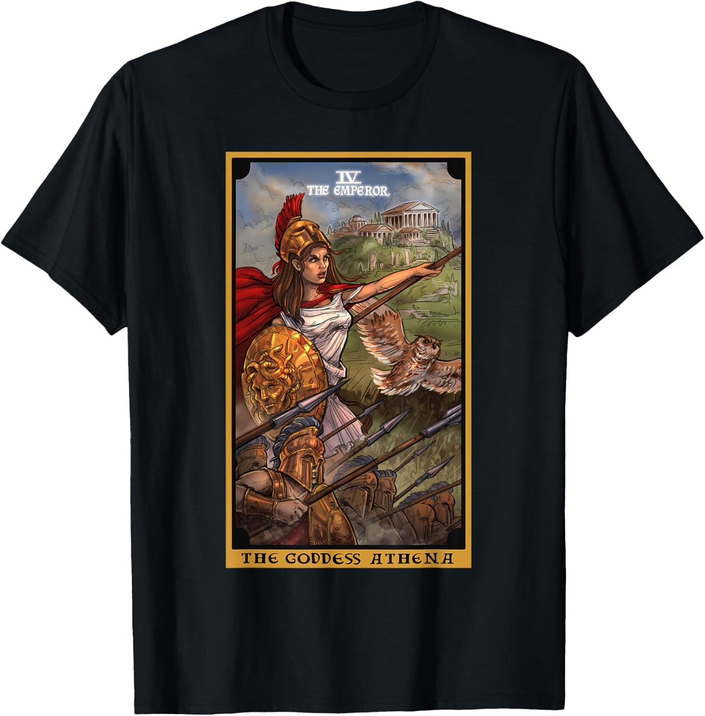 The Goddess Athena The Emperor Tarot Card Greek Mythology T-Shirt - T-Shirt | Black